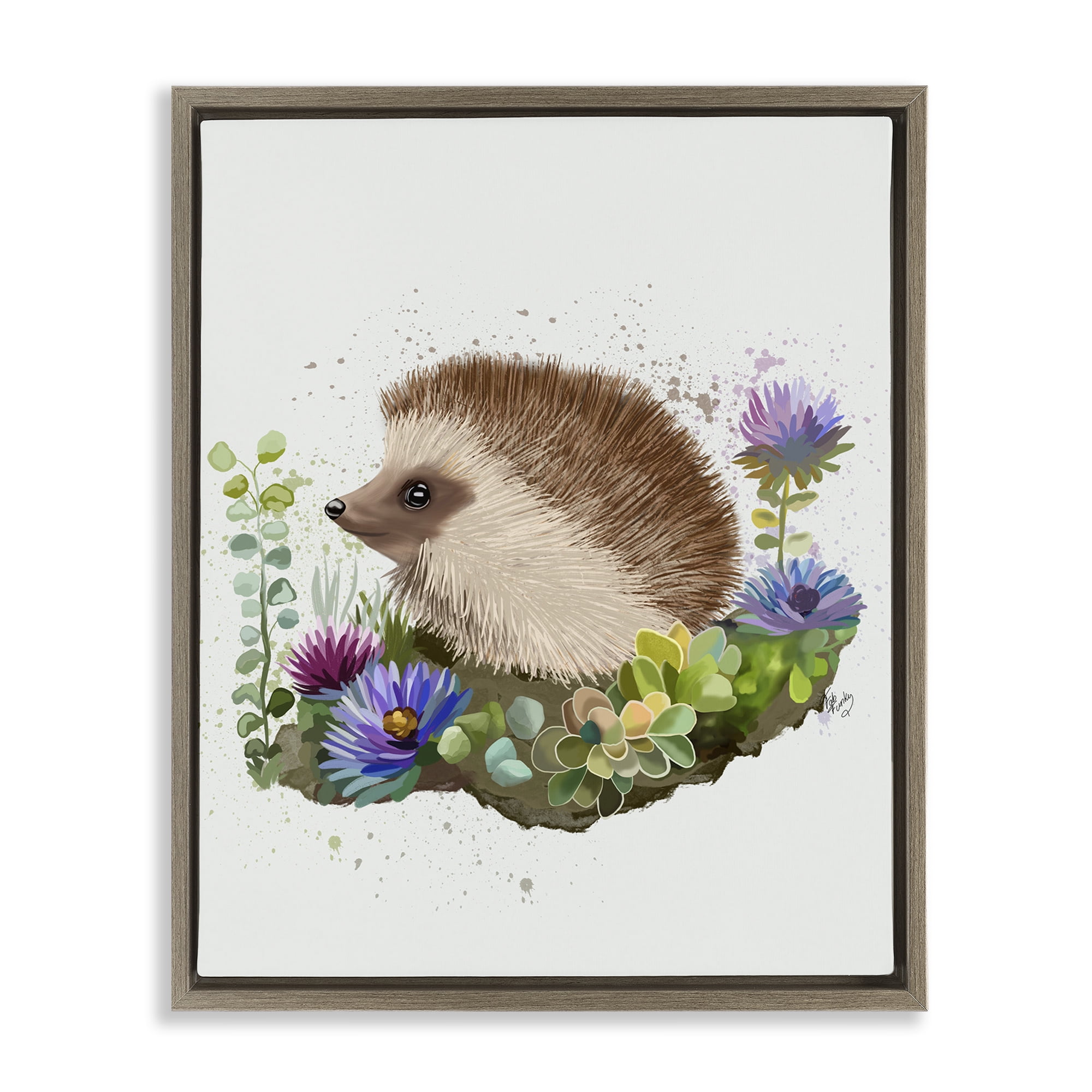 Stupell Industries Hedgehog in Garden Animals & Insects Painting Brown Floater Framed Canvas Art Print Wall Art, 17 x 21