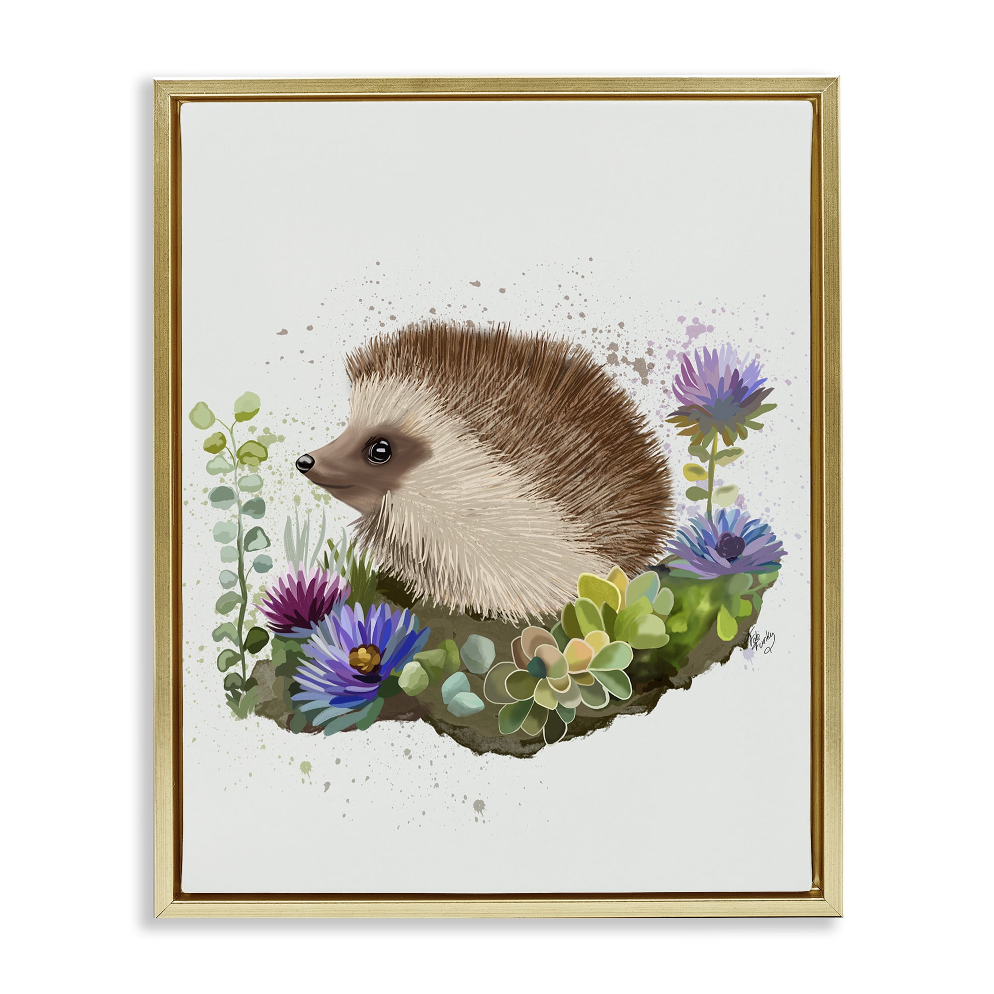 Stupell Industries Hedgehog in Garden Animals & Insects Painting Gold Floater Framed Canvas Art Print Wall Art, 25 x 31