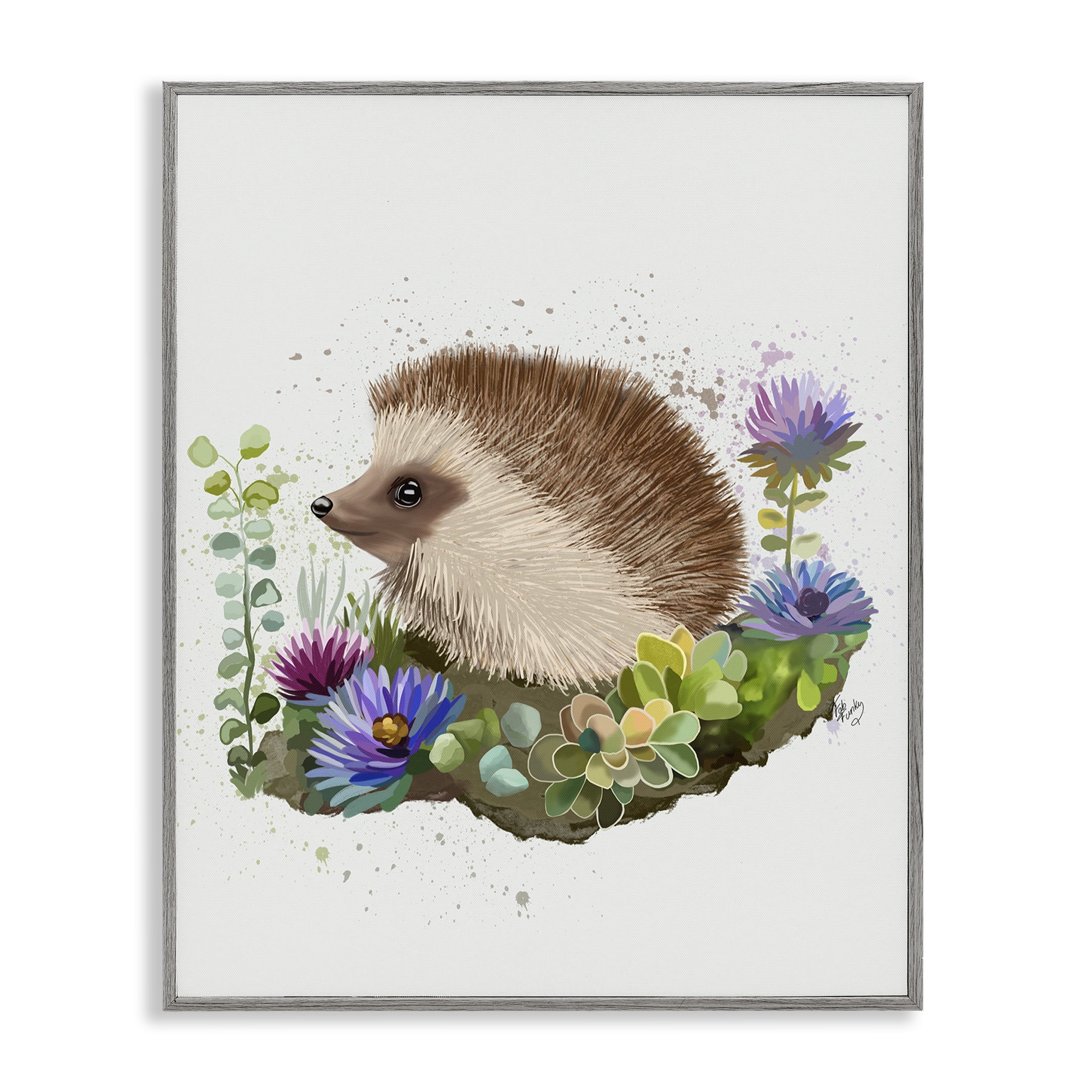 Stupell Industries Hedgehog in Garden Animals & Insects Painting Gray Framed Art Print Wall Art, 11 x 14