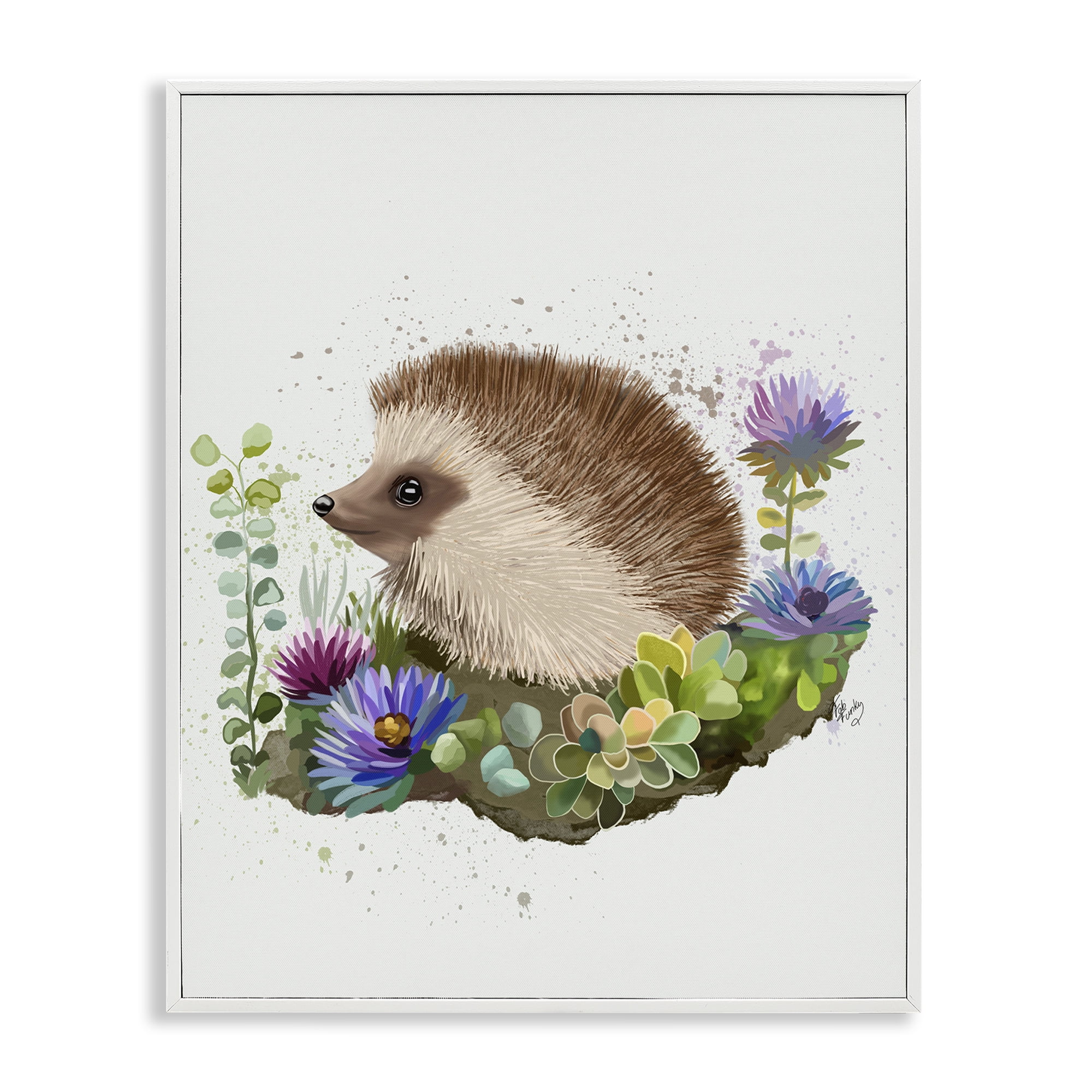 Stupell Industries Hedgehog in Garden Animals & Insects Painting White Framed Art Print Wall Art, 16 x 20