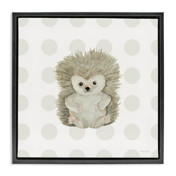 Stupell Industries Hedgehog on Dots Animals Painting Black Floater Framed Canvas Art Print Wall Art, 18 x 18