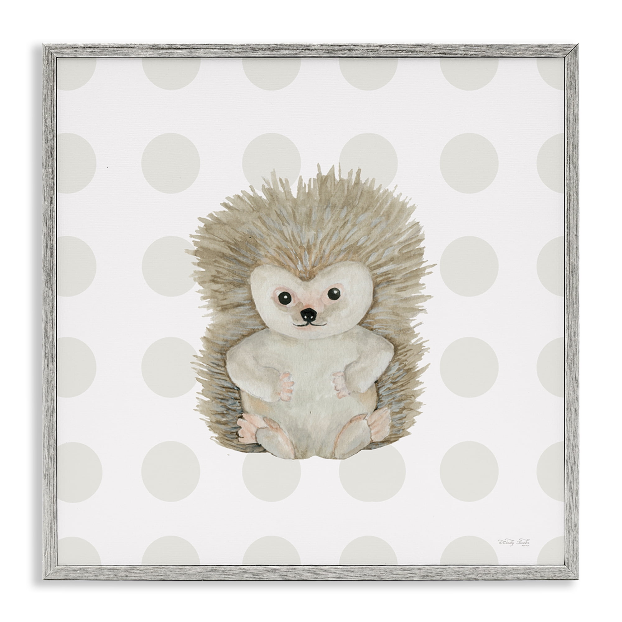 Stupell Industries Hedgehog on Dots Animals Painting Gray Framed Art Print Wall Art, 17 x 17
