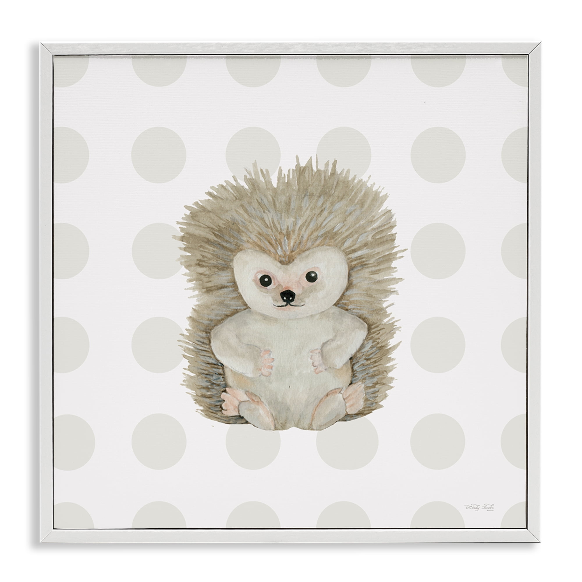 Stupell Industries Hedgehog on Dots Animals Painting White Framed Art Print Wall Art, 12 x 12