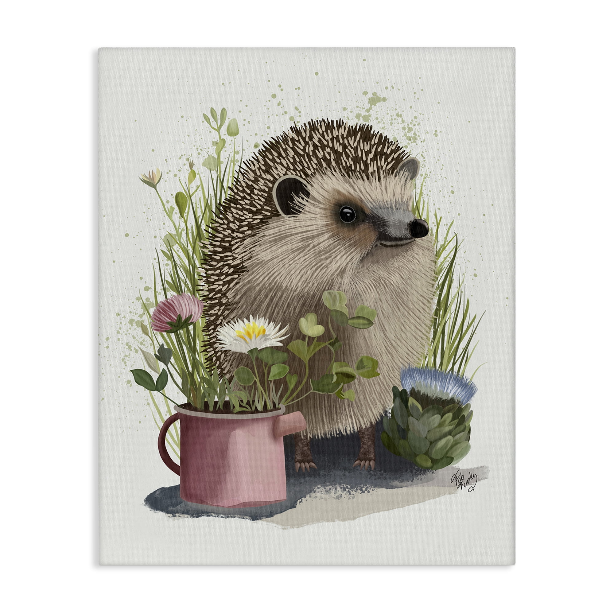 Stupell Industries Hedgehog with Garden Plants Animals & Insects Painting Gallery Wrapped Canvas Art Print Wall Art, 30 x 40