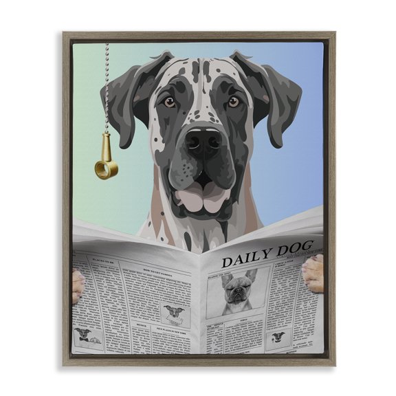 Stupell Industries Heeler Daily Bathroom Humor Brown Framed Floater Canvas Wall Art design by Jesse Keith, 31 x 25