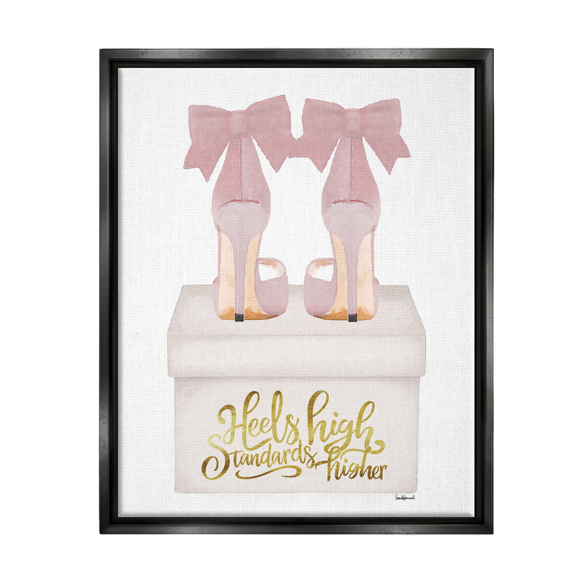 Stupell Industries Heels High Pink Phrase Beauty & Fashion Painting Black Floater Framed Canvas Art Print Wall Art, 25 x 31