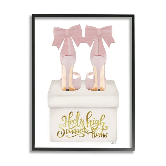 Stupell Industries Heels High Pink Phrase Beauty & Fashion Painting Black Framed Art Print Wall Art, 11 x 14