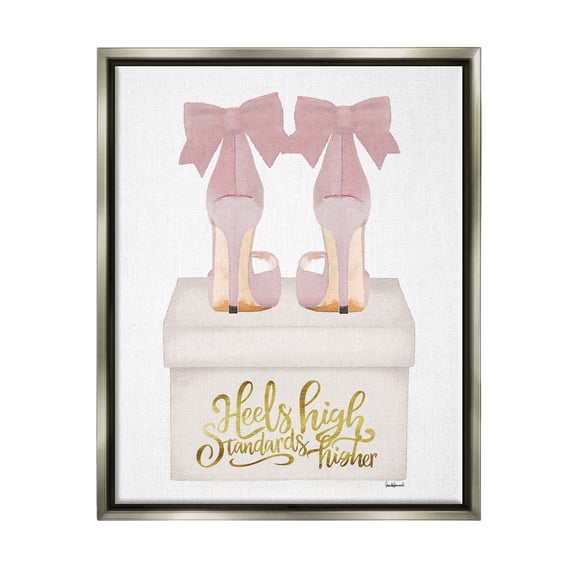 Stupell Industries Heels High Pink Phrase Beauty & Fashion Painting Gray Floater Framed Canvas Art Print Wall Art, 17 x 21