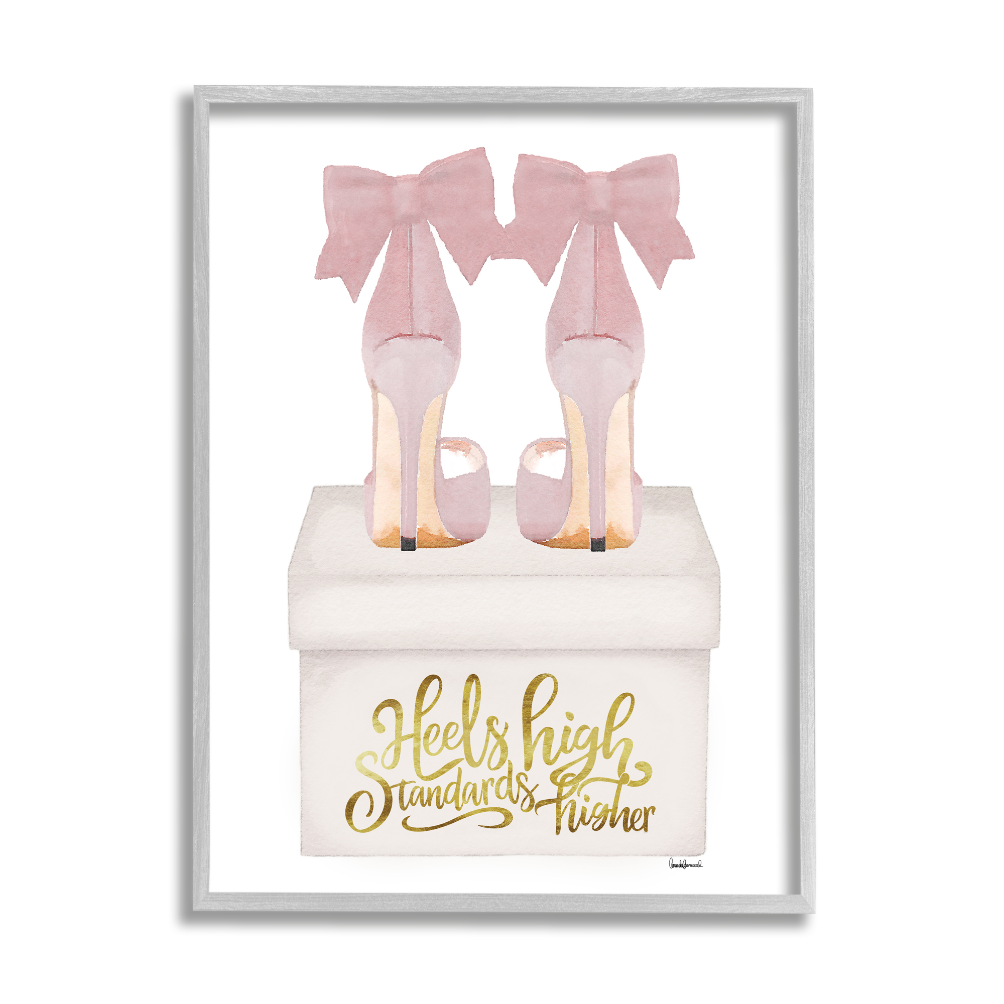 Stupell Industries Heels High Pink Phrase Beauty & Fashion Painting Gray Framed Art Print Wall Art, 16 x 20