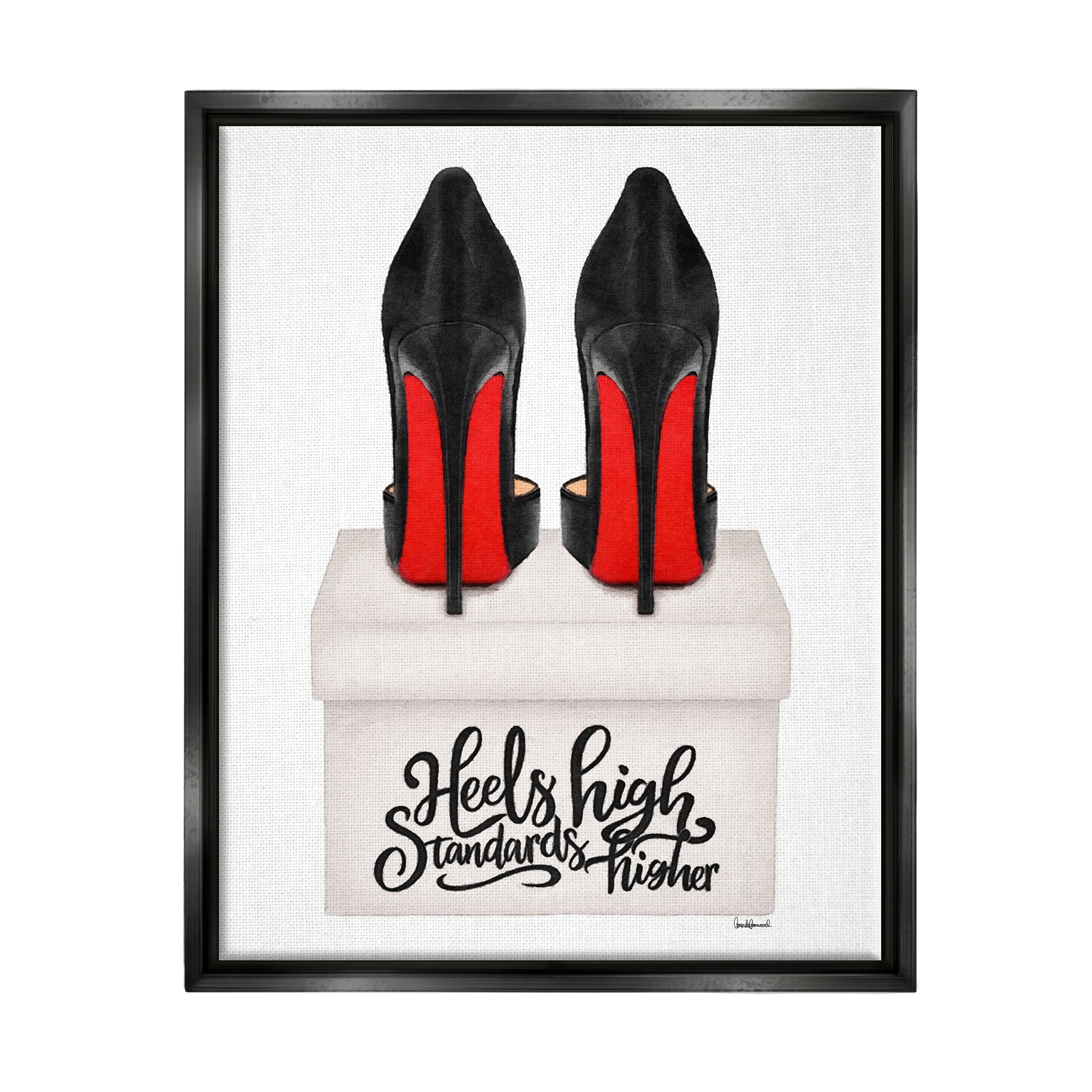Stupell Industries Heels High Standards Higher Beauty & Fashion Painting Black Floater Framed Canvas Art Print Wall Art, 17 x 21