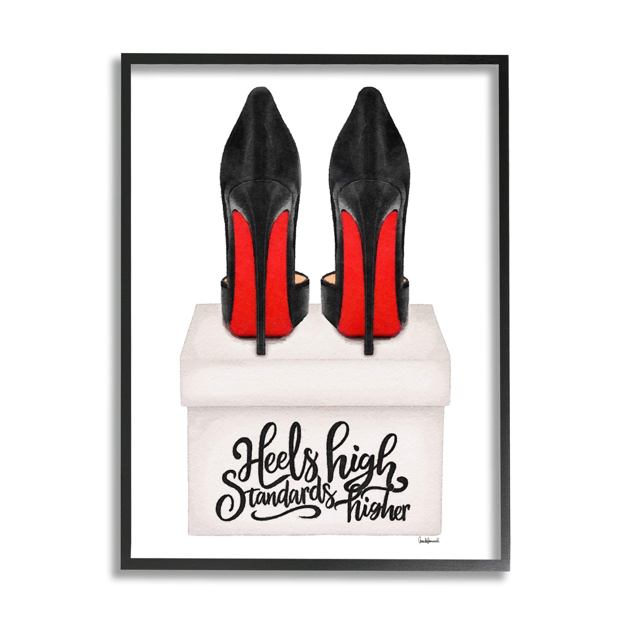 Stupell Industries Heels High Standards Higher Beauty & Fashion Painting Black Framed Art Print Wall Art, 24 x 30