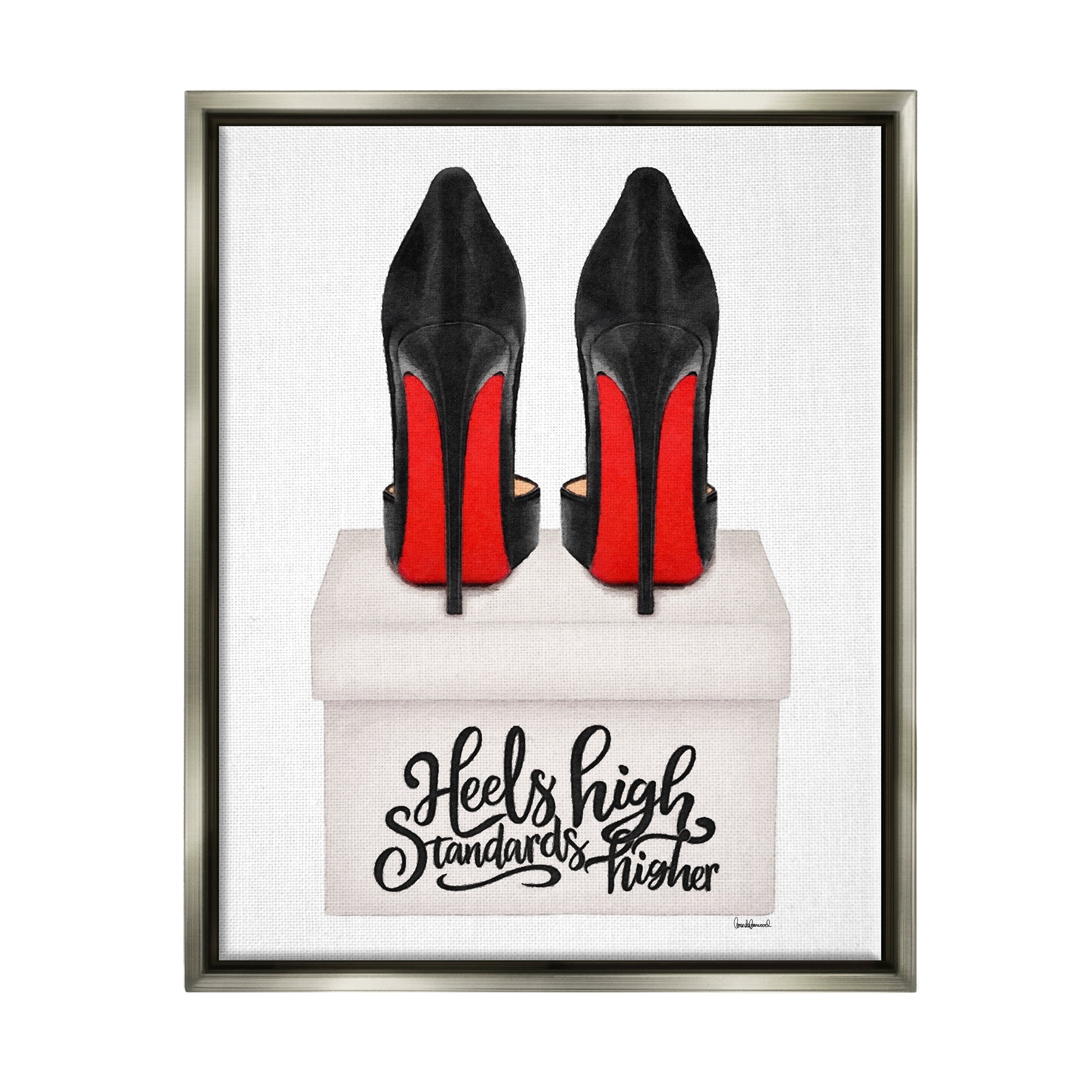 Stupell Industries Heels High Standards Higher Beauty & Fashion Painting Gray Floater Framed Canvas Art Print Wall Art, 25 x 31