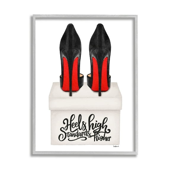 Stupell Industries Heels High Standards Higher Beauty & Fashion Painting Gray Framed Art Print Wall Art, 16 x 20
