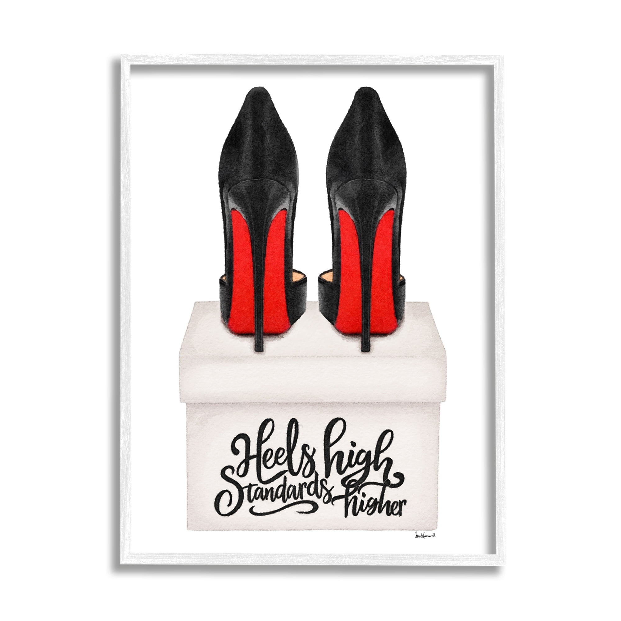 Stupell Industries Heels High Standards Higher Beauty & Fashion Painting White Framed Art Print Wall Art, 11 x 14