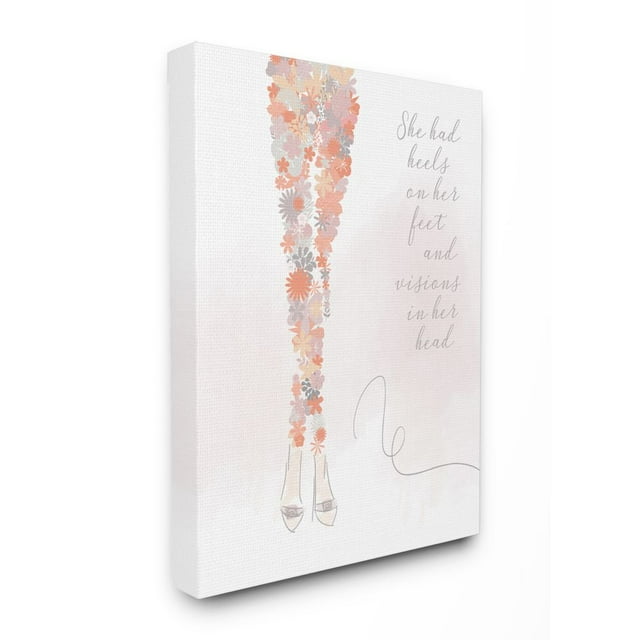 Stupell Industries Heels Inspirational Word Flower Fashion Modern Word Design Canvas Wall Art by Anna Quach
