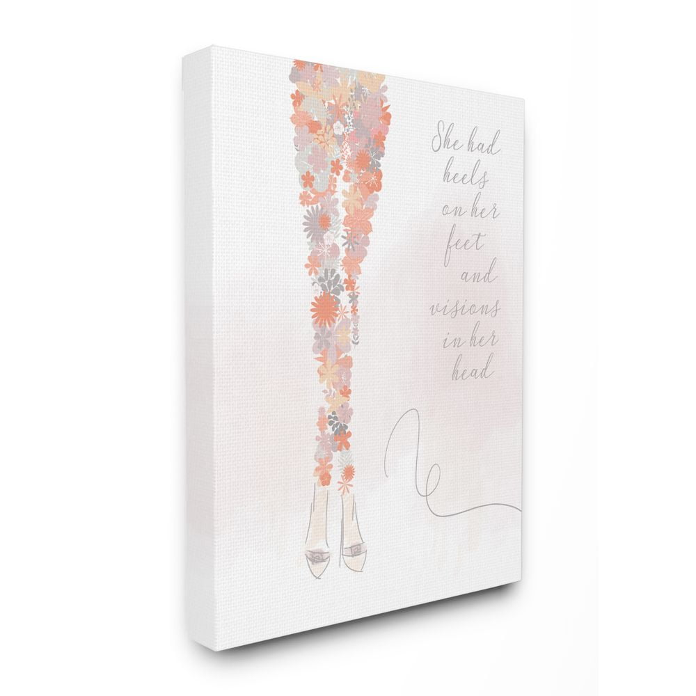 Stupell Industries Heels Inspirational Word Flower Fashion Modern Word Design Super Canvas Wall Art by Anna Quach