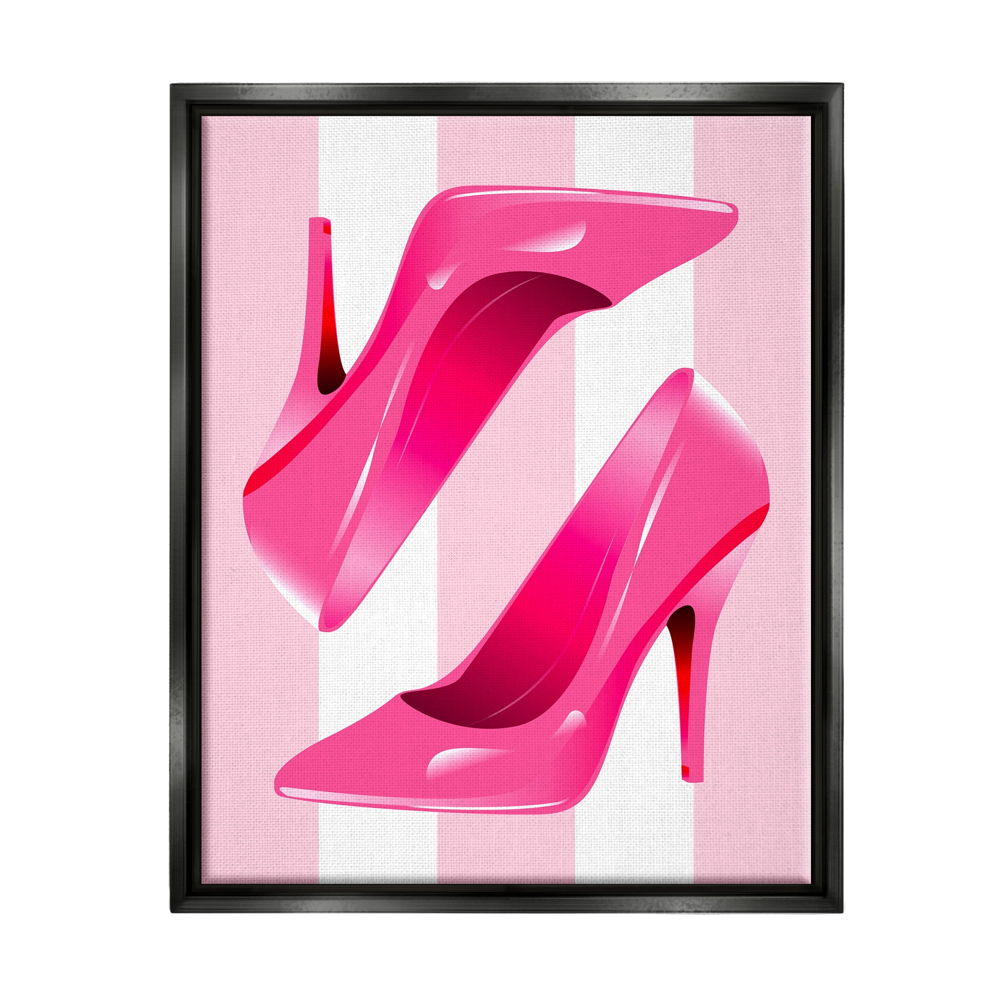 Stupell Industries Heels on Pink Stripes Beauty & Fashion Painting Black Floater Framed Canvas Art Print Wall Art, 25 x 31