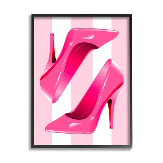 Stupell Industries Heels on Pink Stripes Beauty & Fashion Painting Black Framed Art Print Wall Art, 16 x 20