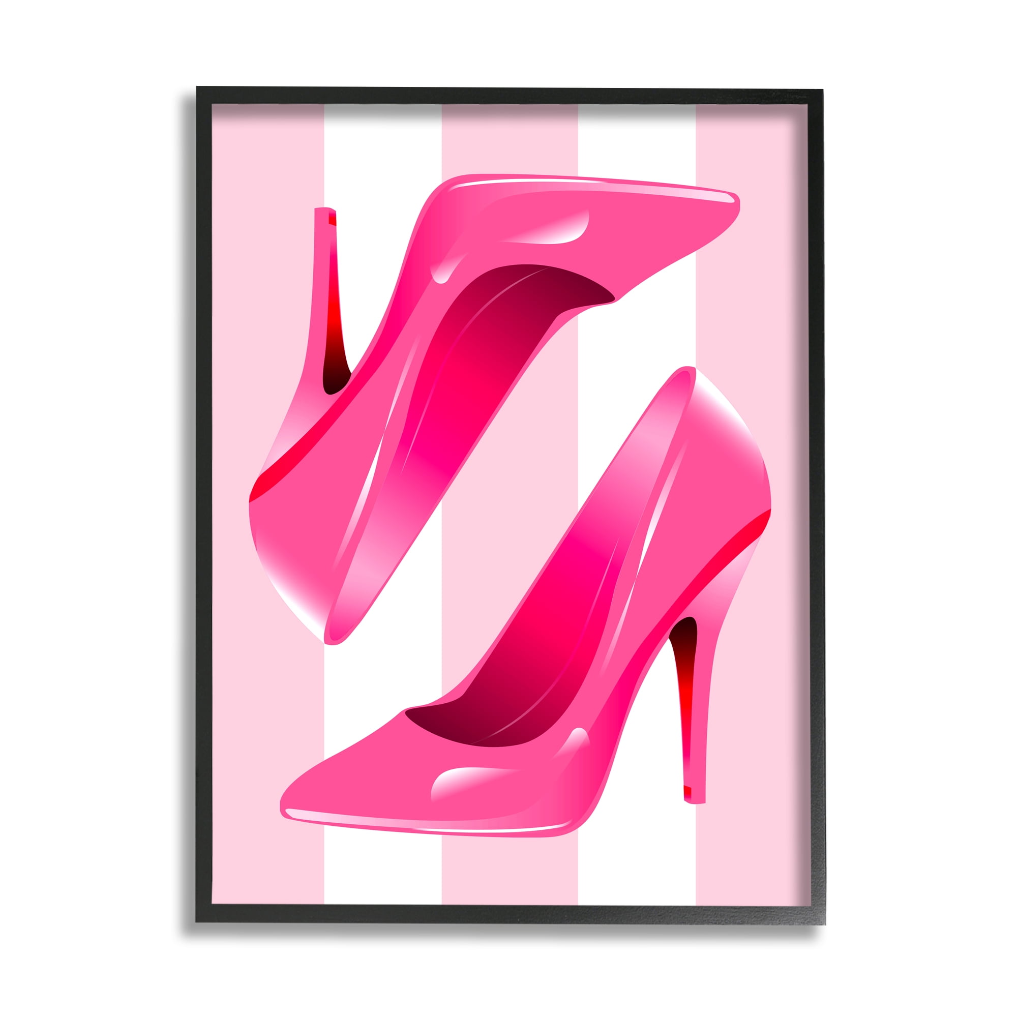 Stupell Industries Heels on Pink Stripes Beauty & Fashion Painting Black Framed Art Print Wall Art, 24 x 30
