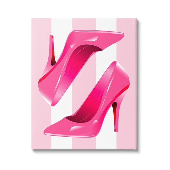 Stupell Industries Heels on Pink Stripes Beauty & Fashion Painting Gallery Wrapped Canvas Art Print Wall Art, 24 x 30
