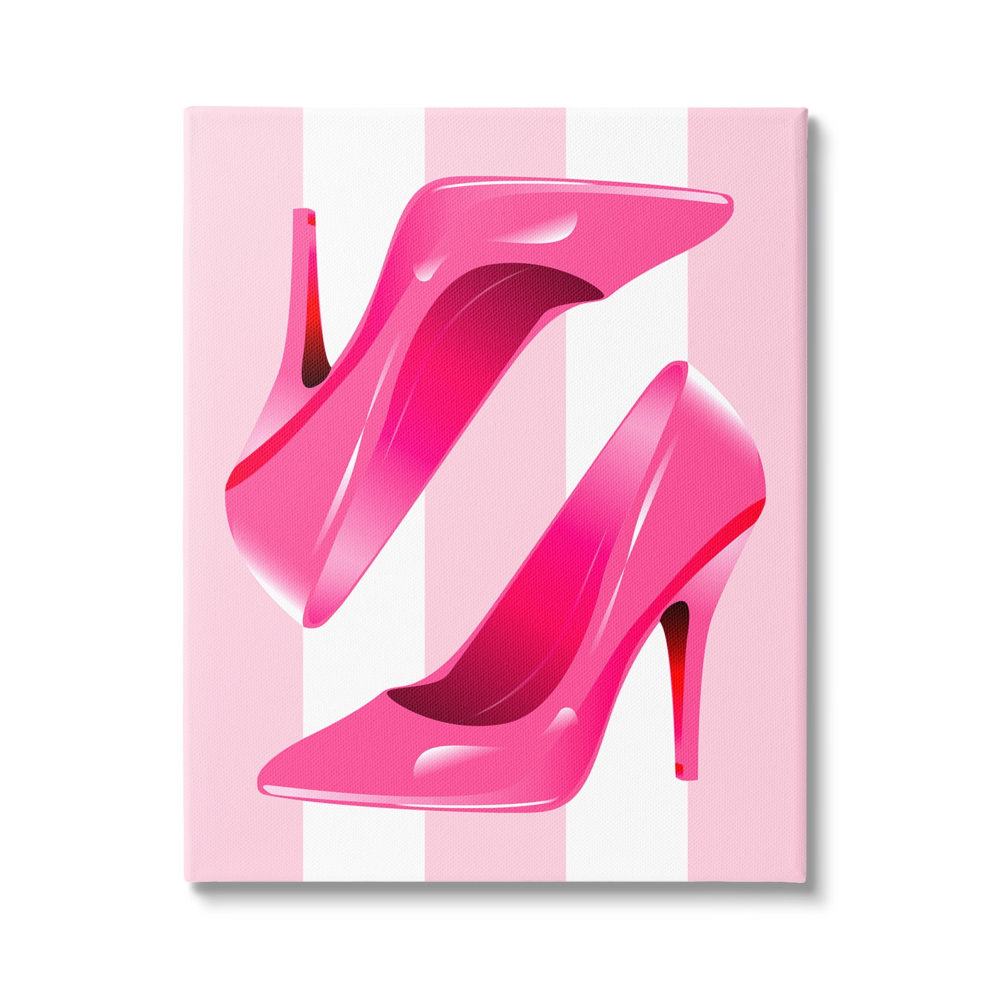 Stupell Industries Heels on Pink Stripes Beauty & Fashion Painting Gallery Wrapped Canvas Art Print Wall Art, 36 x 48