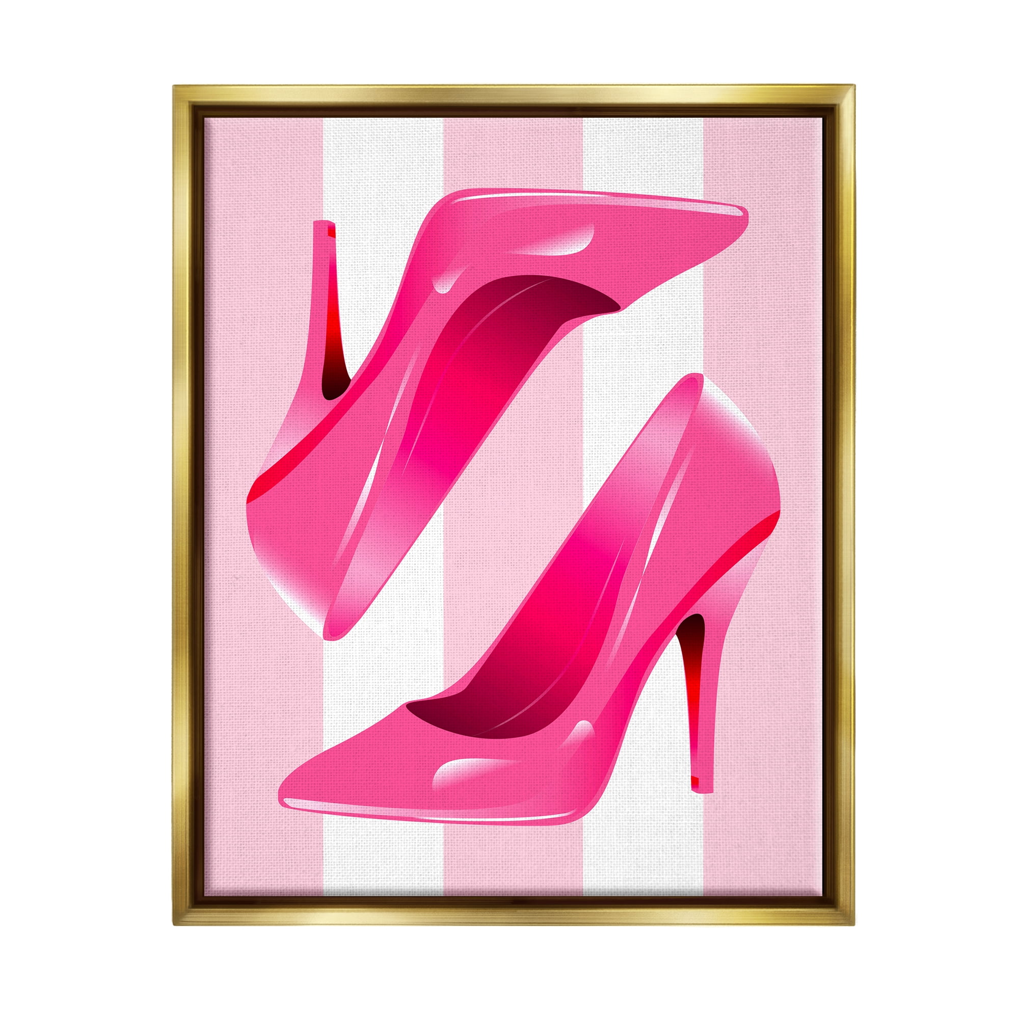Stupell Industries Heels on Pink Stripes Beauty & Fashion Painting Gold Floater Framed Canvas Art Print Wall Art, 17 x 21