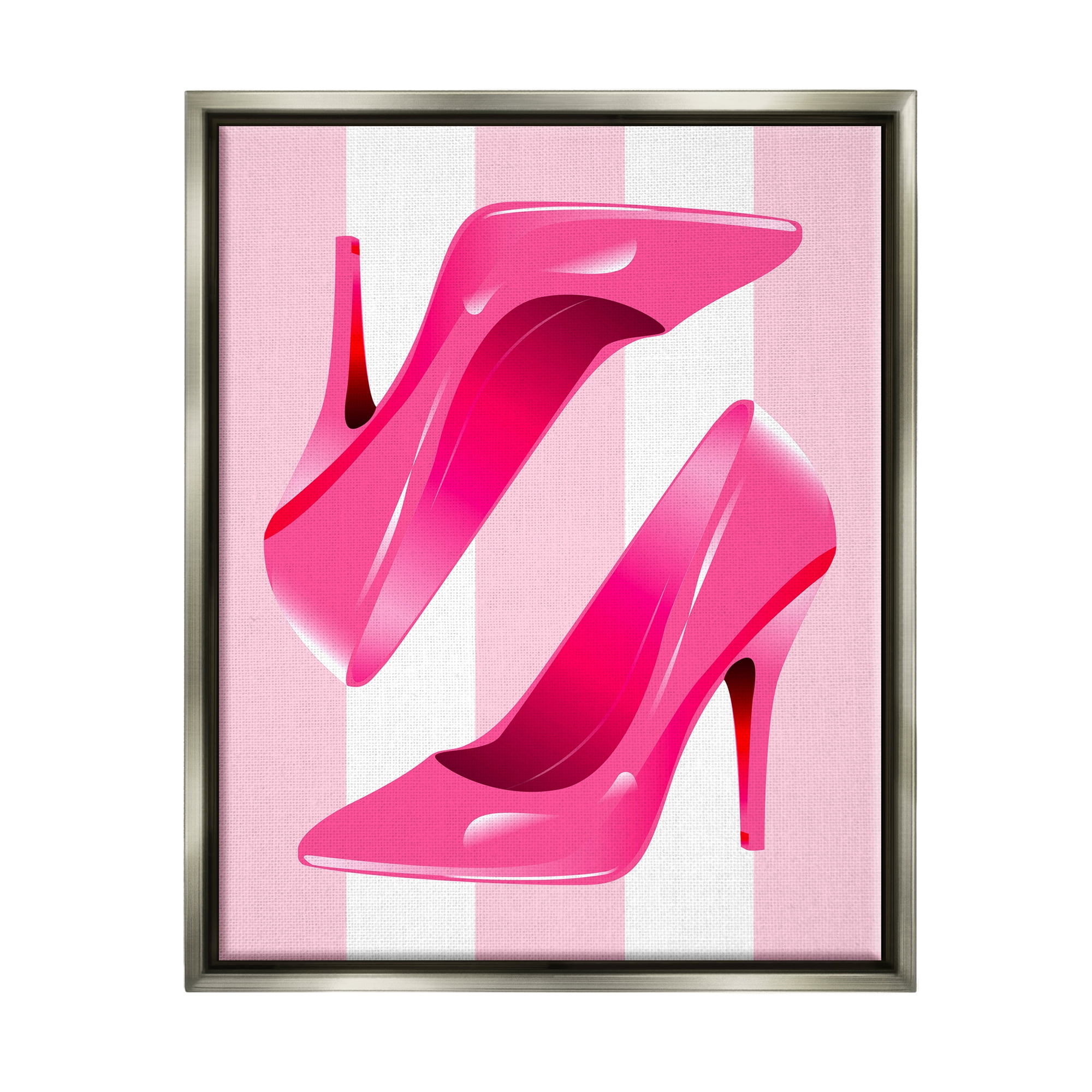 Stupell Industries Heels on Pink Stripes Beauty & Fashion Painting Gray Floater Framed Canvas Art Print Wall Art, 25 x 31