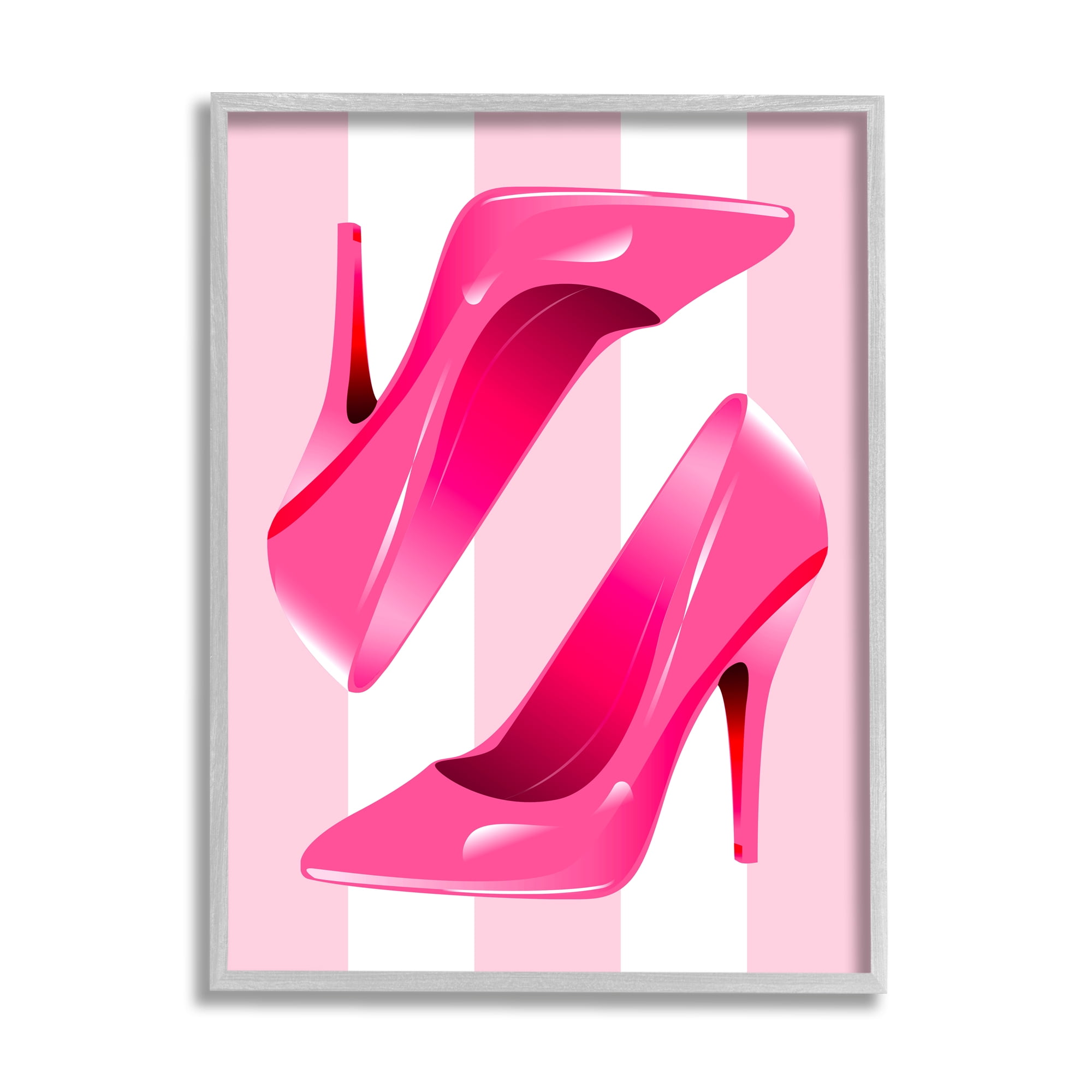 Stupell Industries Heels on Pink Stripes Beauty & Fashion Painting Gray Framed Art Print Wall Art, 11 x 14