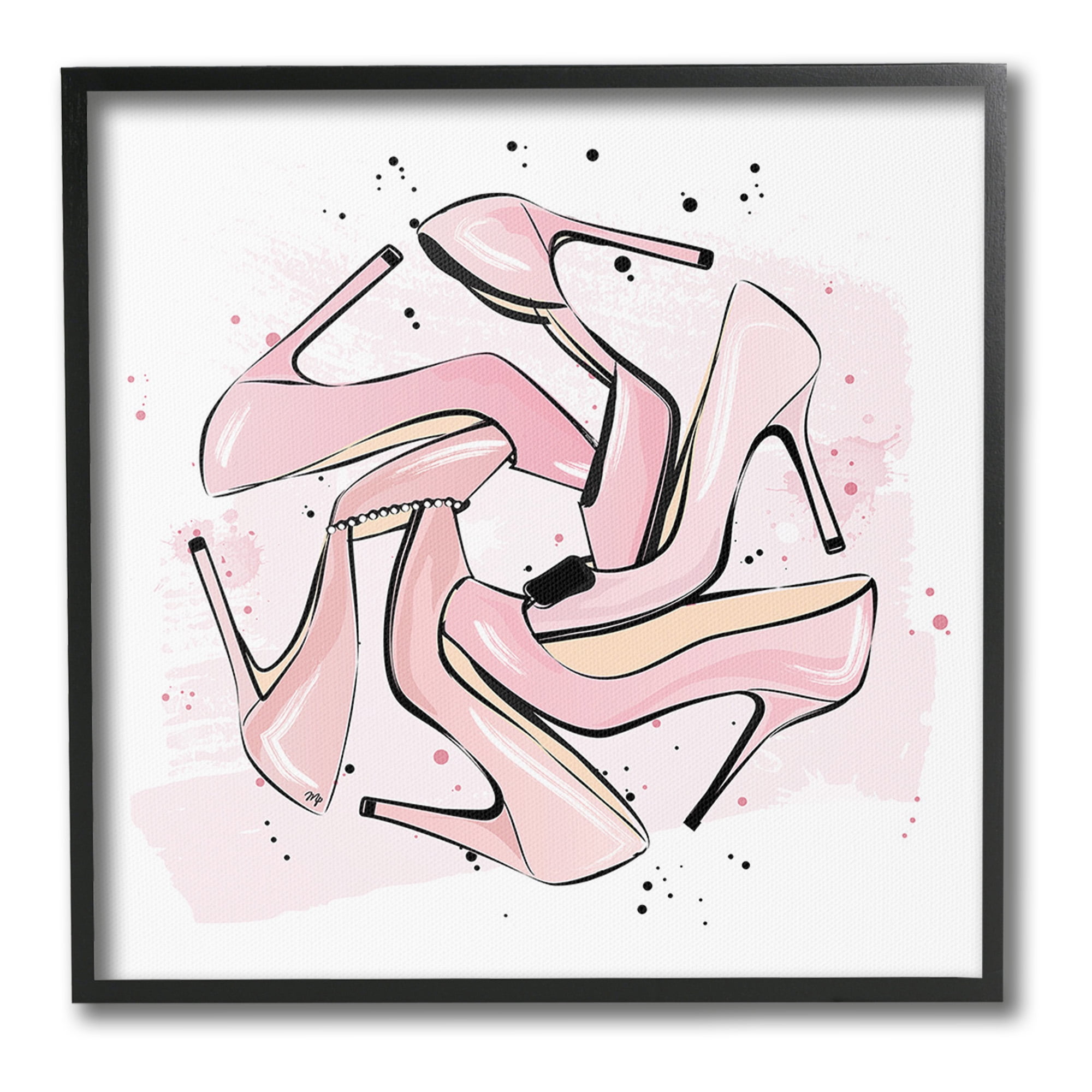 Stupell Industries Heels with Modern Pattern Beauty & Fashion Painting Black Framed Art Print Wall Art, 12 x 12