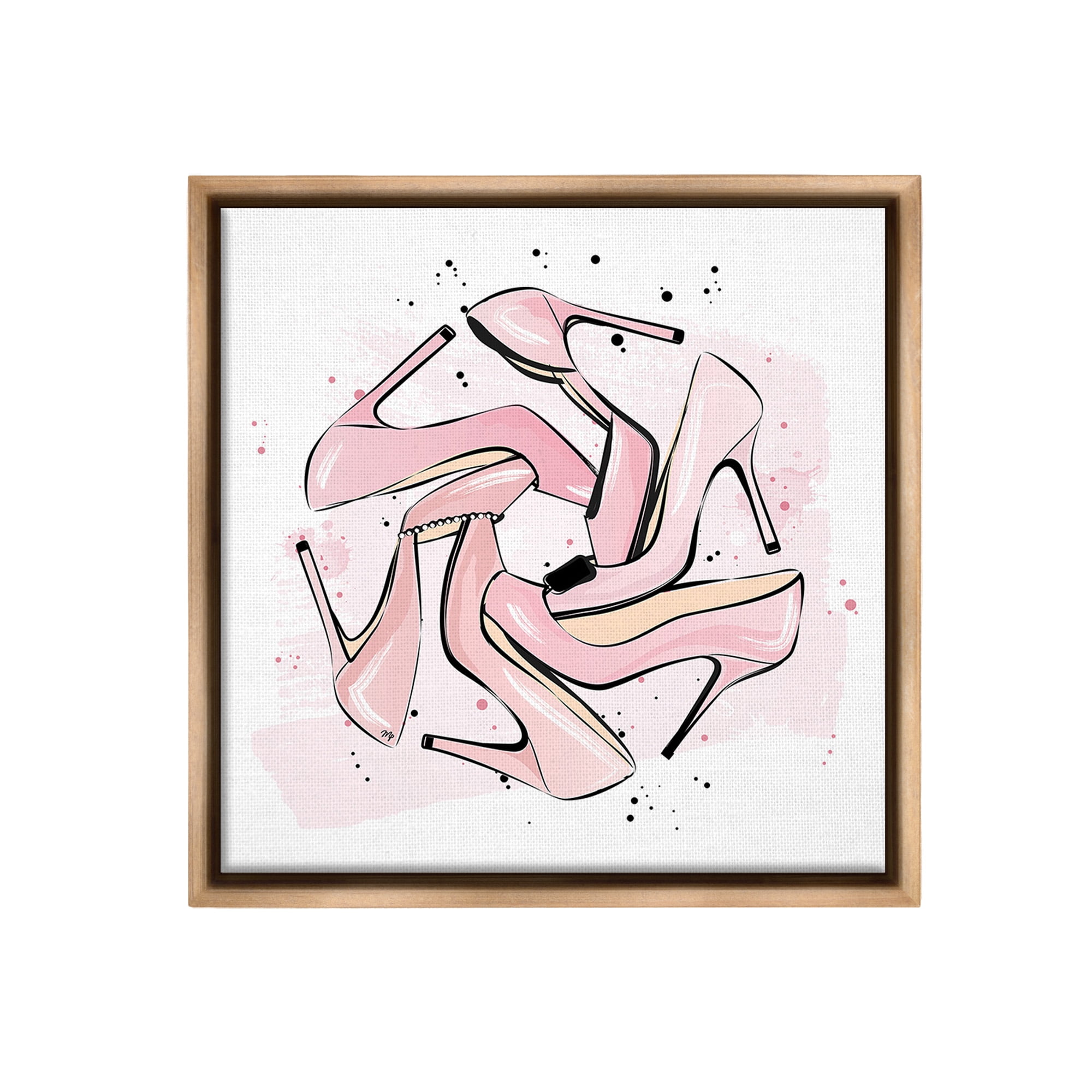 Stupell Industries Heels with Modern Pattern Beauty & Fashion Painting Brown Floater Framed Canvas Art Print Wall Art, 18 x 18