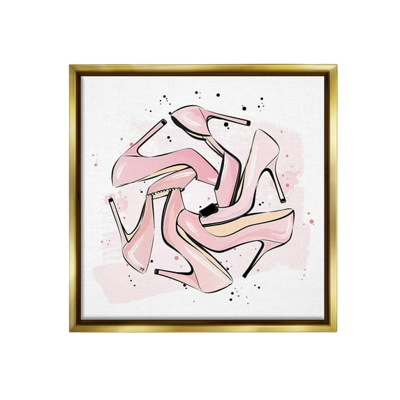 Stupell Industries Heels with Modern Pattern Beauty & Fashion Painting Gold Floater Framed Canvas Art Print Wall Art, 18 x 18