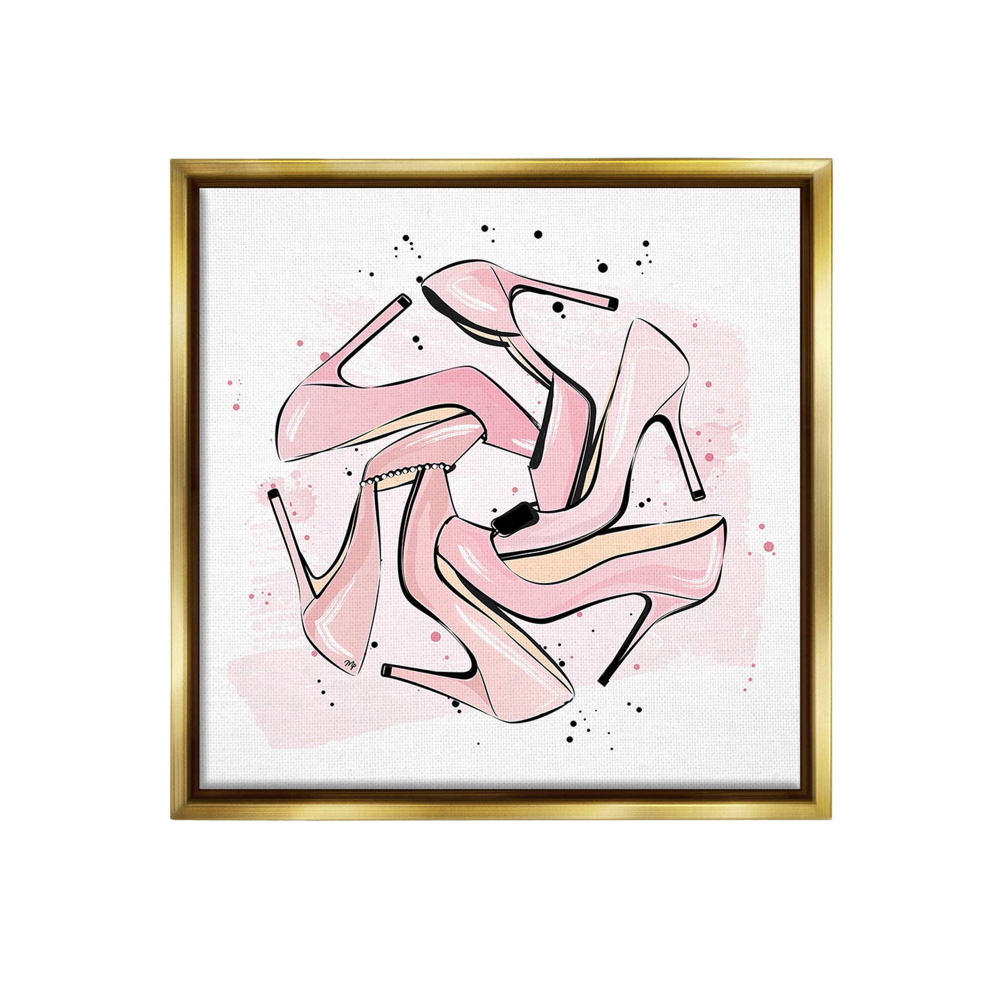 Stupell Industries Heels with Modern Pattern Beauty & Fashion Painting Gold Floater Framed Canvas Art Print Wall Art, 25 x 25