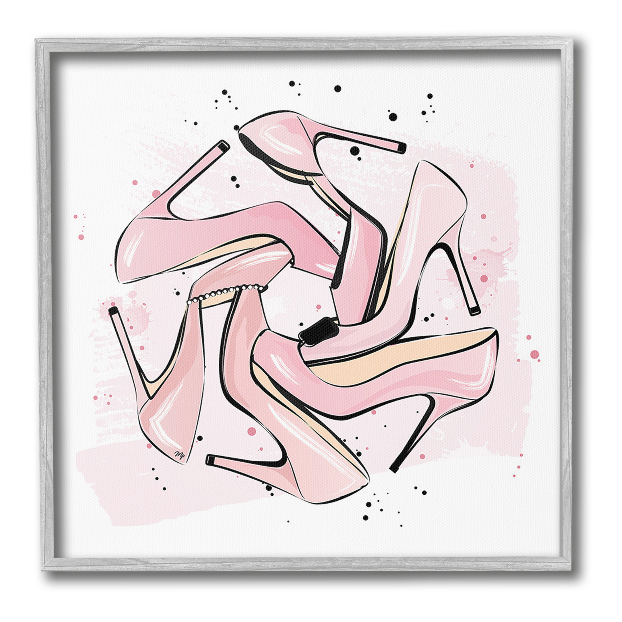 Stupell Industries Heels with Modern Pattern Beauty & Fashion Painting Gray Framed Art Print Wall Art, 17 x 17