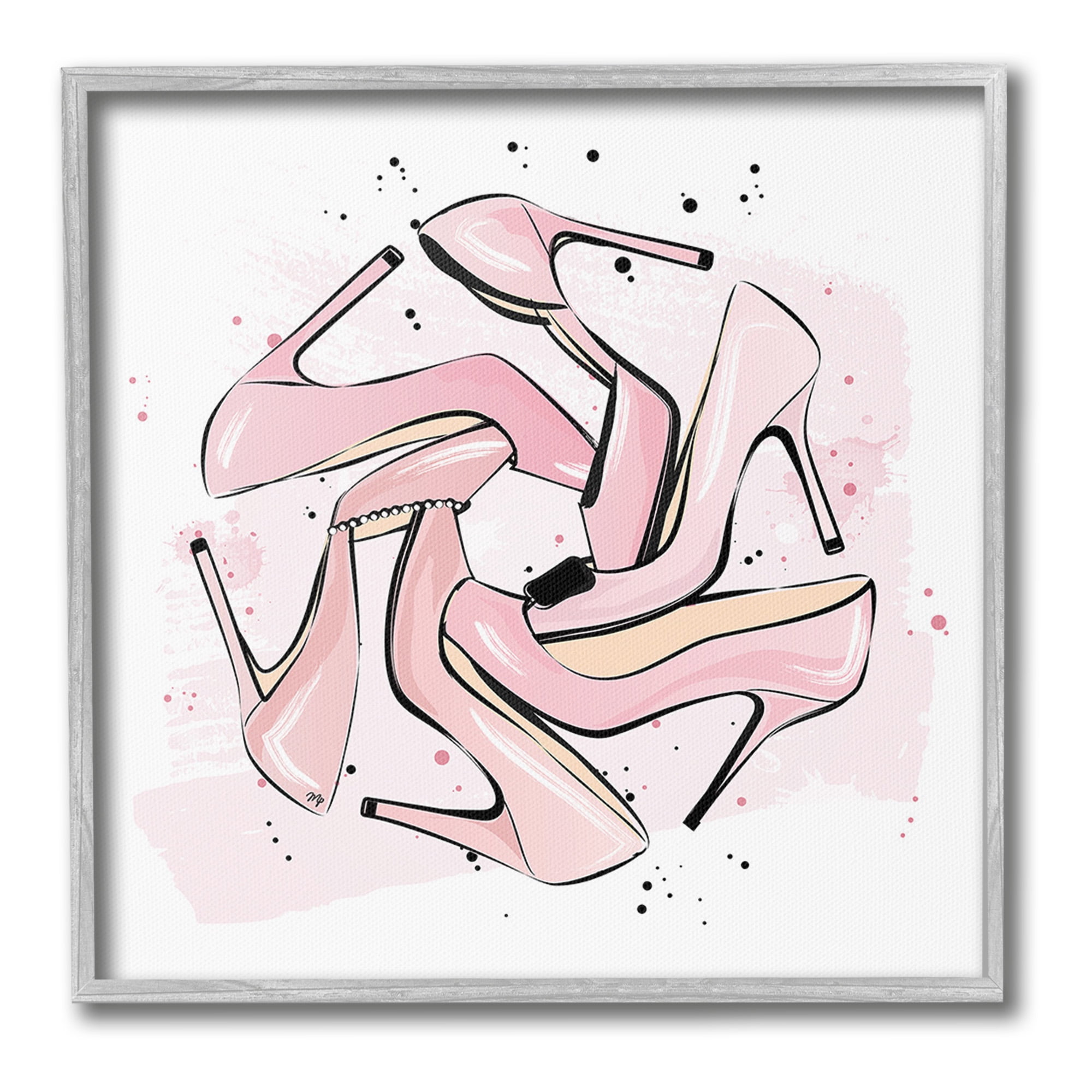Stupell Industries Heels with Modern Pattern Beauty & Fashion Painting Gray Framed Art Print Wall Art, 24 x 24