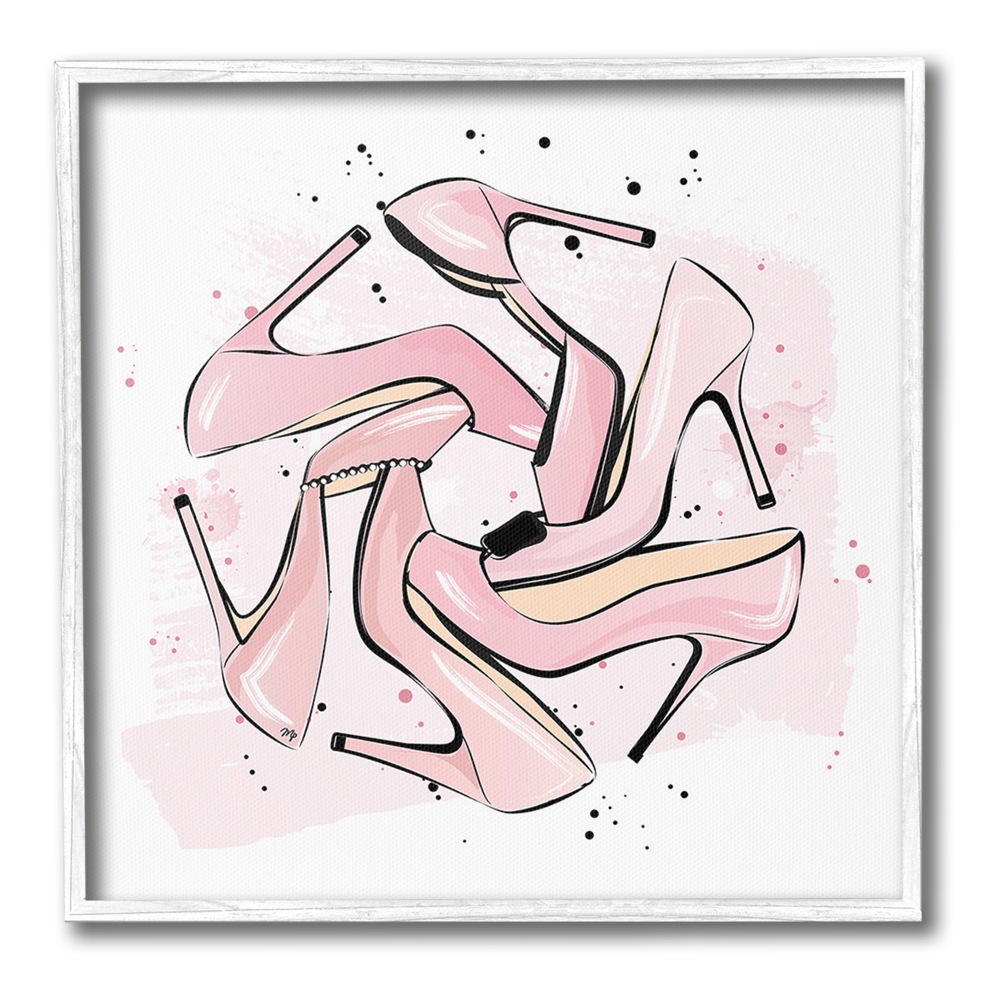Stupell Industries Heels with Modern Pattern Beauty & Fashion Painting White Framed Art Print Wall Art, 12 x 12