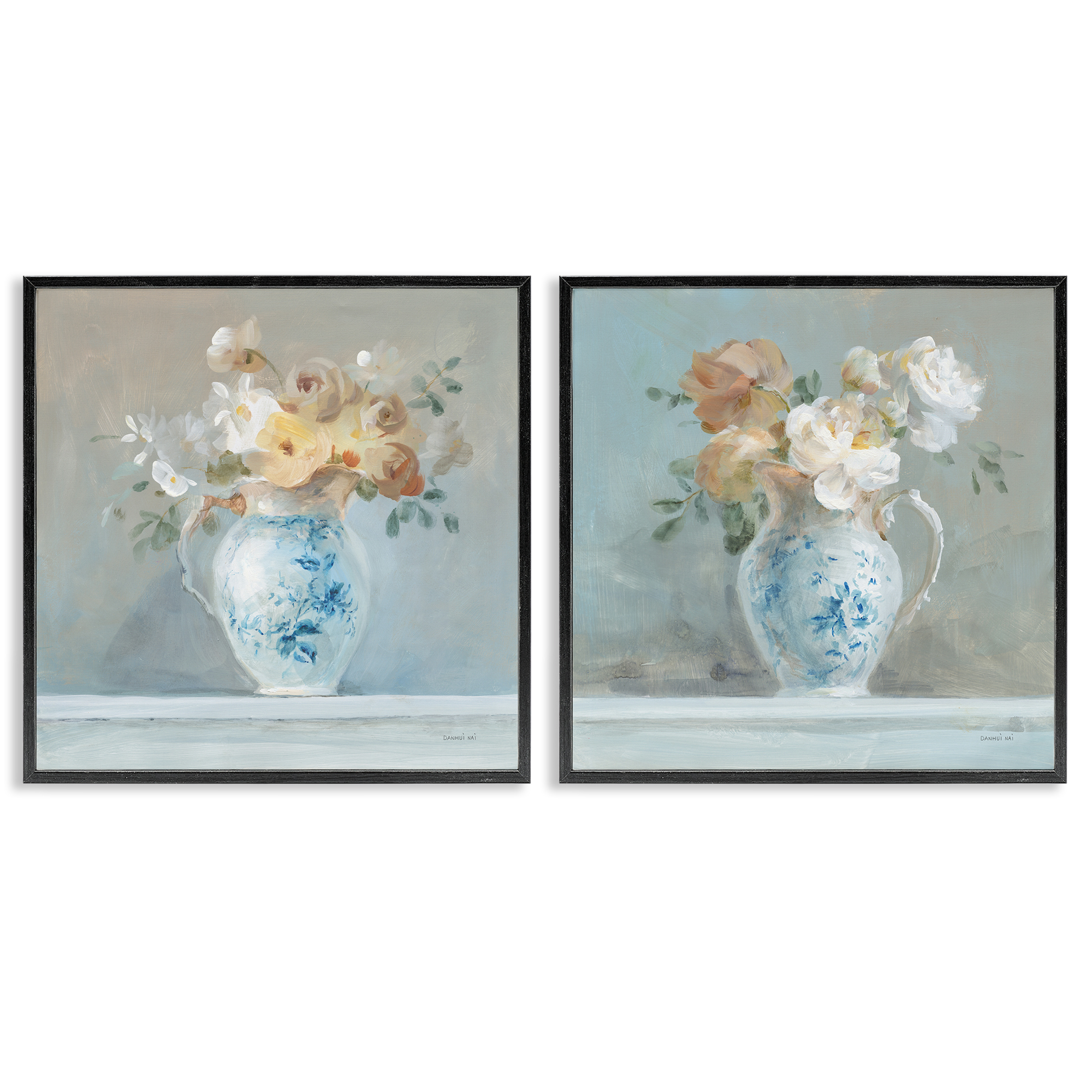 Stupell Industries Heirloom Bouquet Pitcher Plants & Flowers Painting Black Framed Art Print Wall Art, 17 x 17, Set of 2