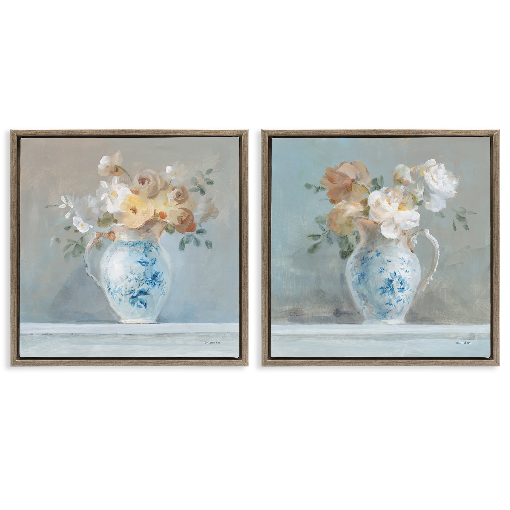Stupell Industries Heirloom Bouquet Pitcher Plants & Flowers Painting Brown Floater Framed Canvas Art Print Wall Art, 25 x 25, Set of 2
