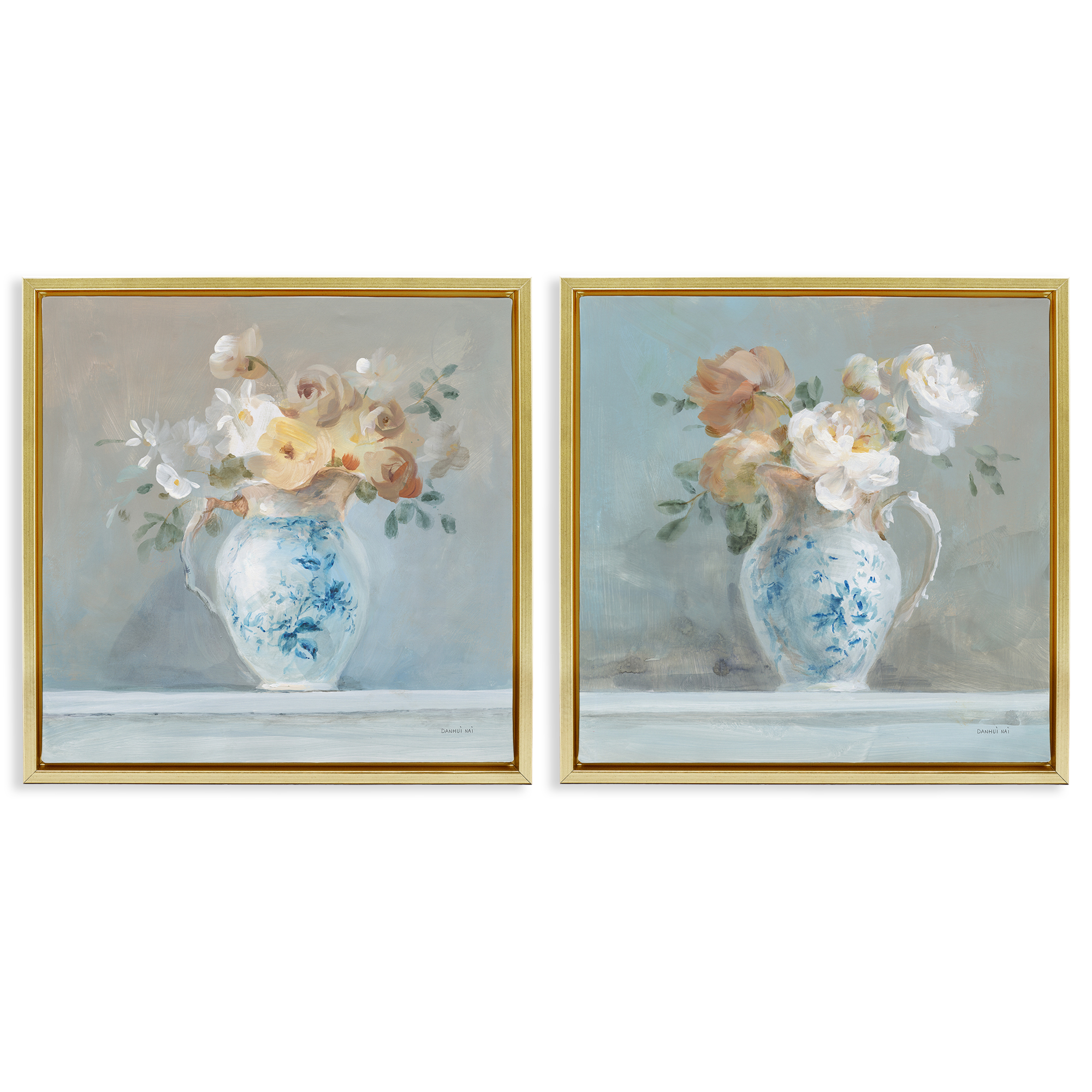 Stupell Industries Heirloom Bouquet Pitcher Plants & Flowers Painting Gold Floater Framed Canvas Art Print Wall Art, 25 x 25, Set of 2