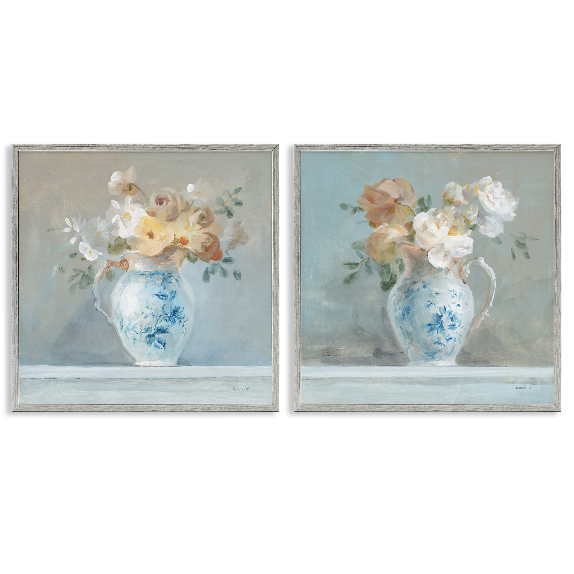 Stupell Industries Heirloom Bouquet Pitcher Plants & Flowers Painting Gray Framed Art Print Wall Art, 24 x 24, Set of 2