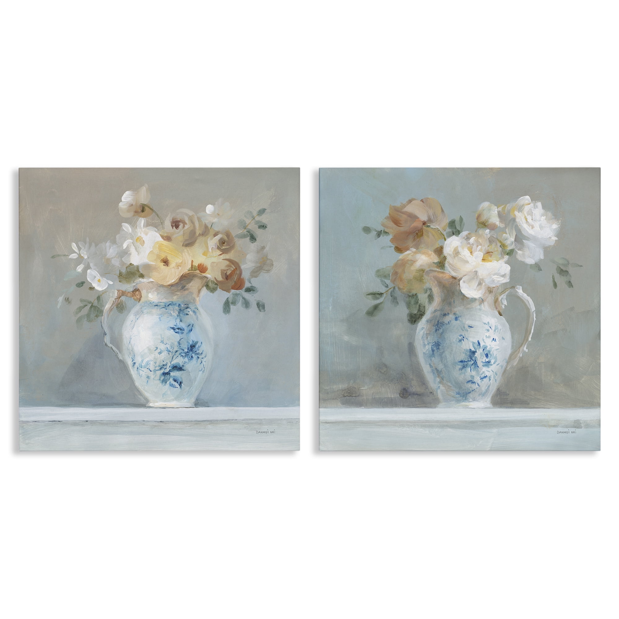 Stupell Industries Heirloom Bouquet Pitcher Plants & Flowers Painting Wrapped Canvas Art Print Wall Art, 17 x 17, Set of 2