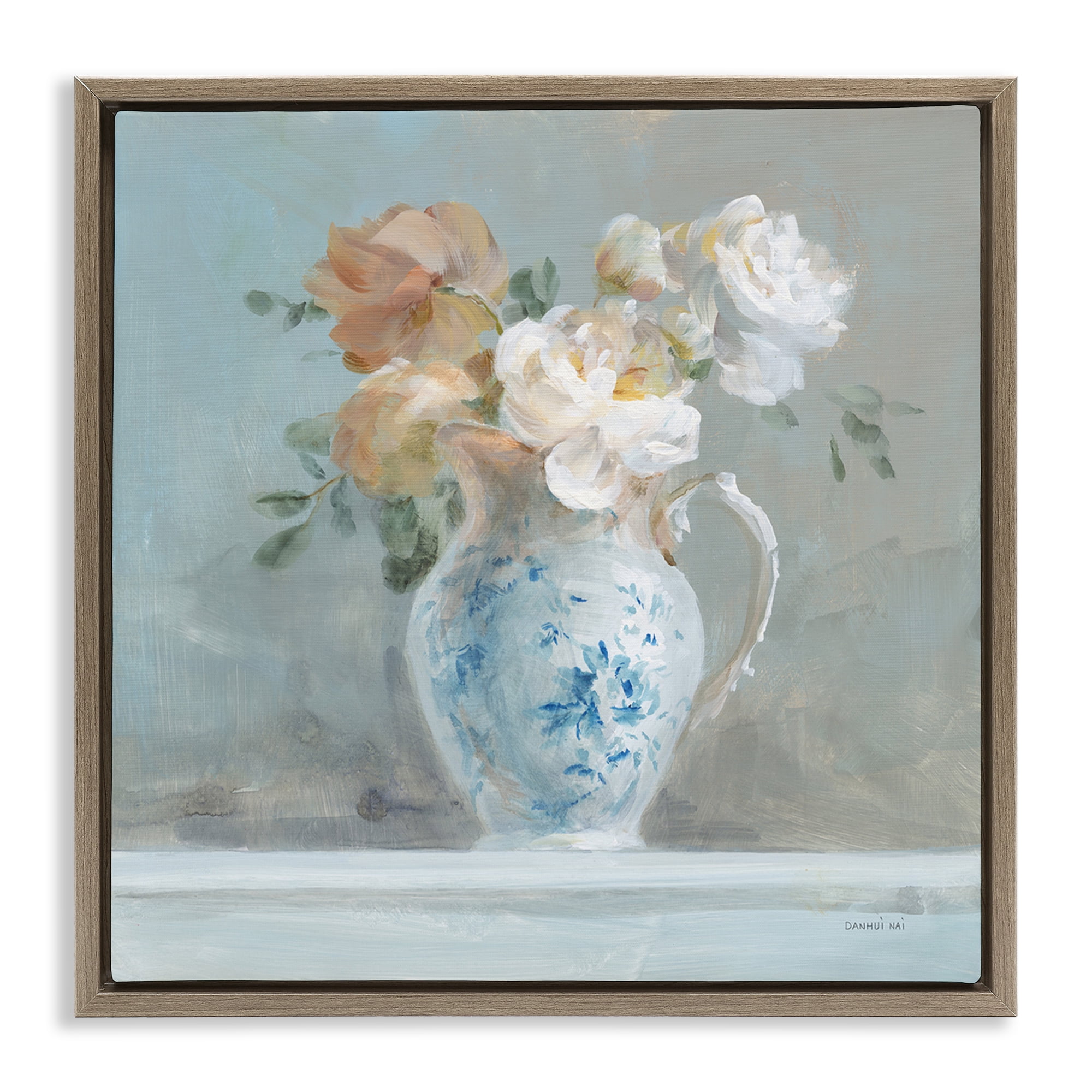 Stupell Industries Heirloom Floral Bouquet Botanical & Floral Painting Brown Floater Framed Art Print Wall Art, 18 x 18
