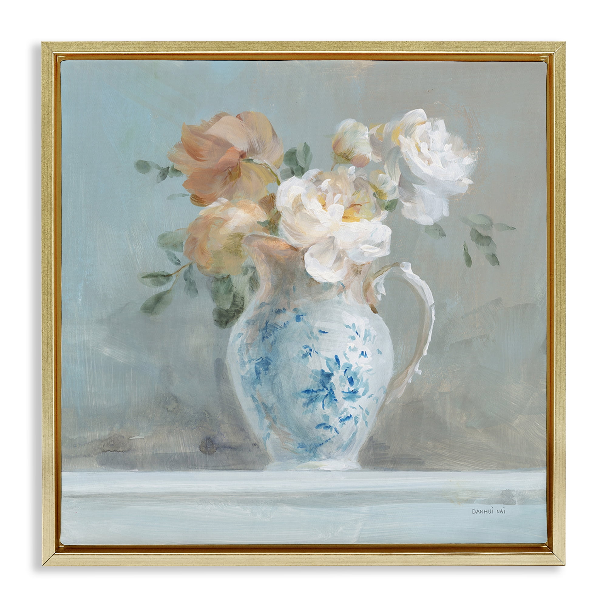 Stupell Industries Heirloom Floral Bouquet Botanical & Floral Painting Gold Floater Framed Art Print Wall Art, 25 x 25