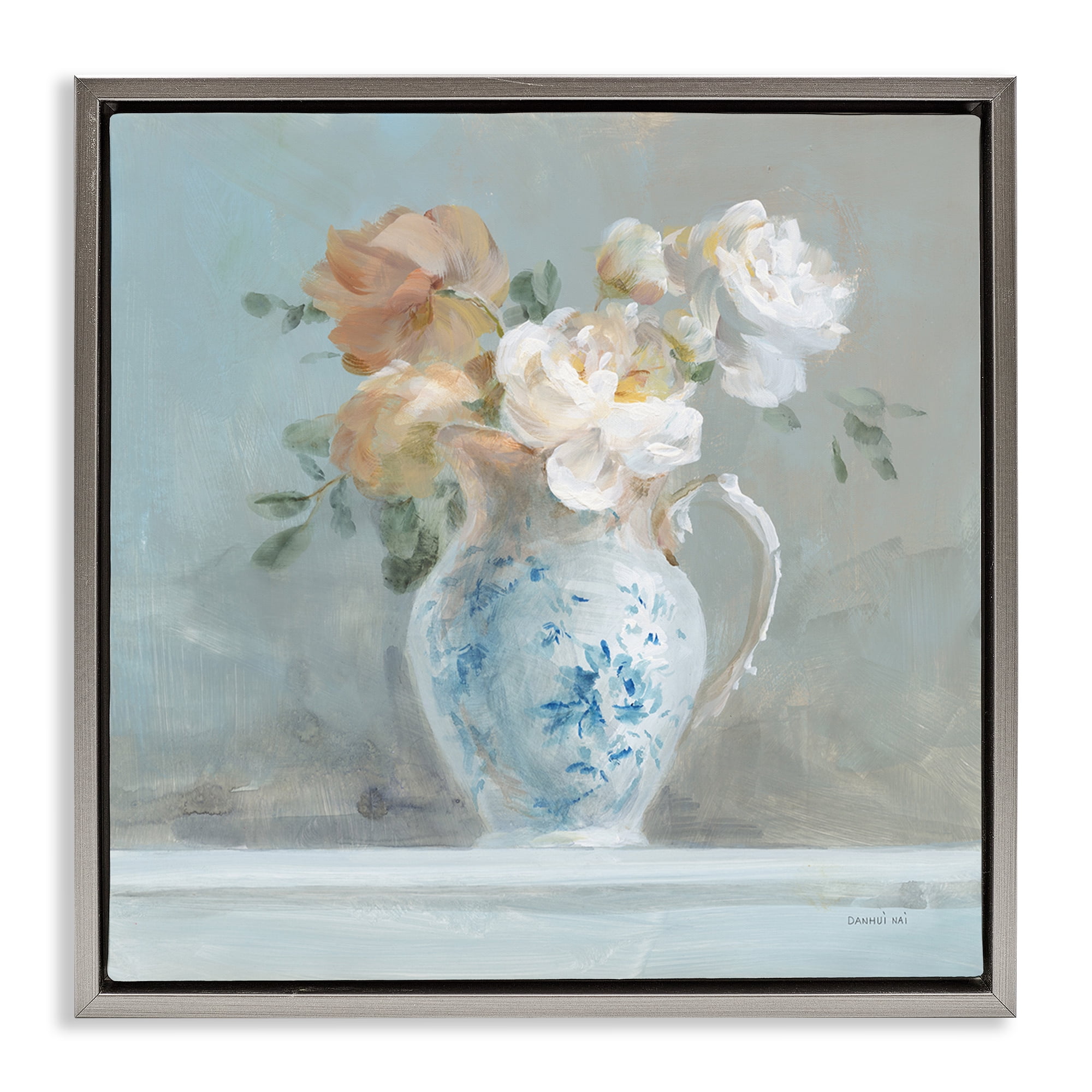 Stupell Industries Heirloom Floral Bouquet Botanical & Floral Painting Gray Floater Framed Art Print Wall Art, 18 x 18