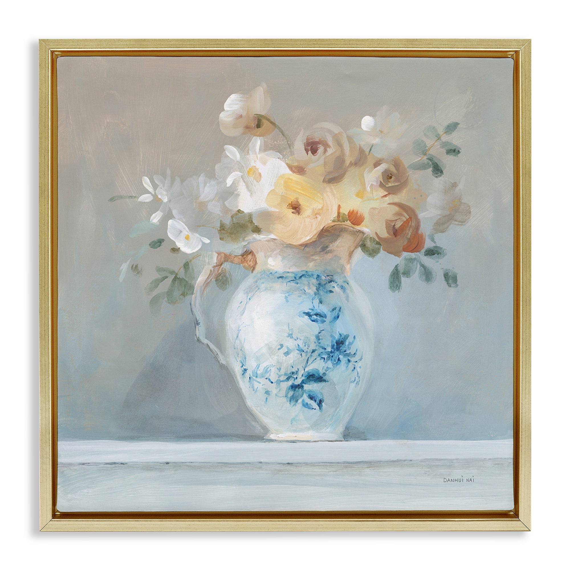 Stupell Industries Heirloom Flower Bouquet Botanical & Floral Painting Gold Floater Framed Art Print Wall Art, 25 x 25