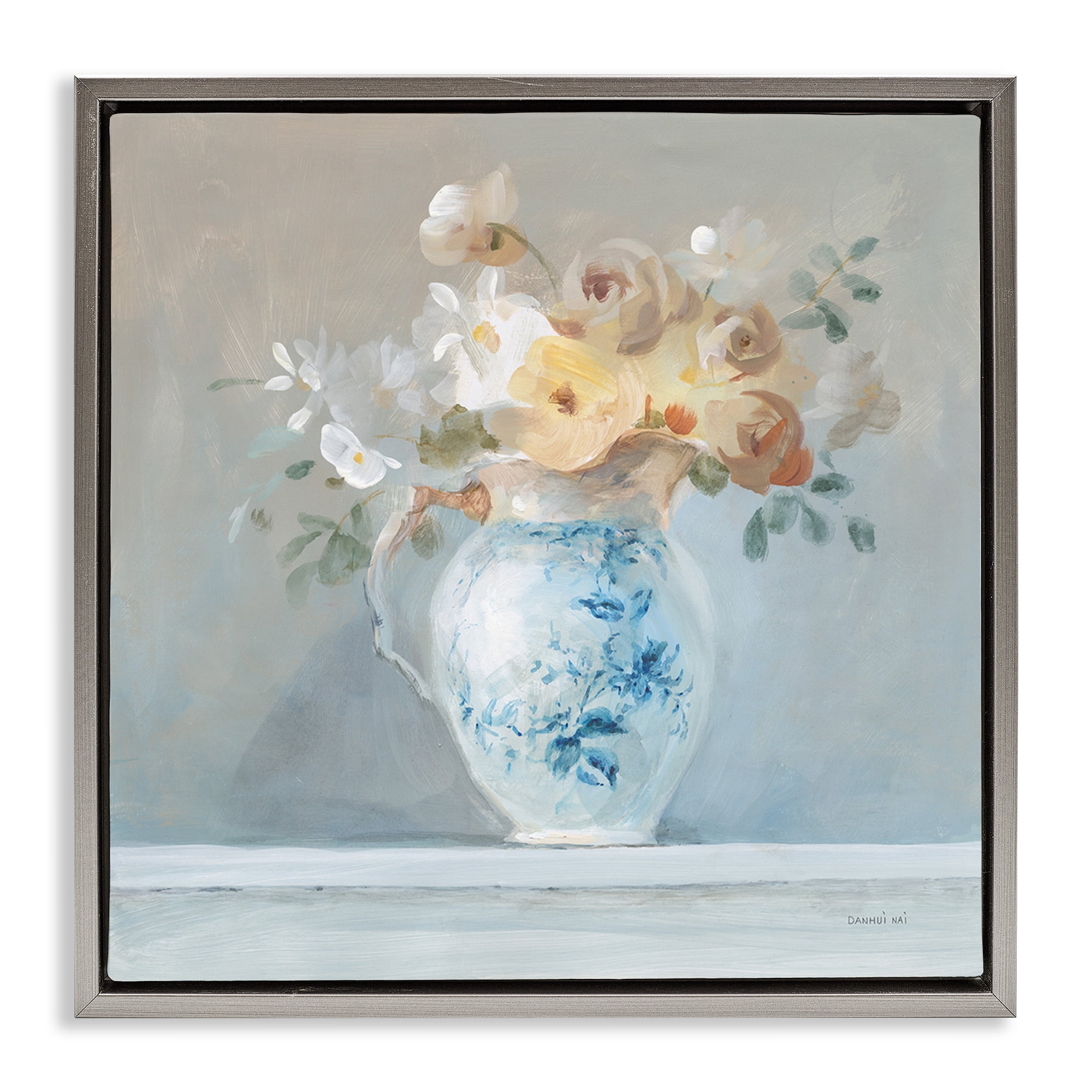 Stupell Industries Heirloom Flower Bouquet Botanical & Floral Painting Gray Floater Framed Art Print Wall Art, 18 x 18