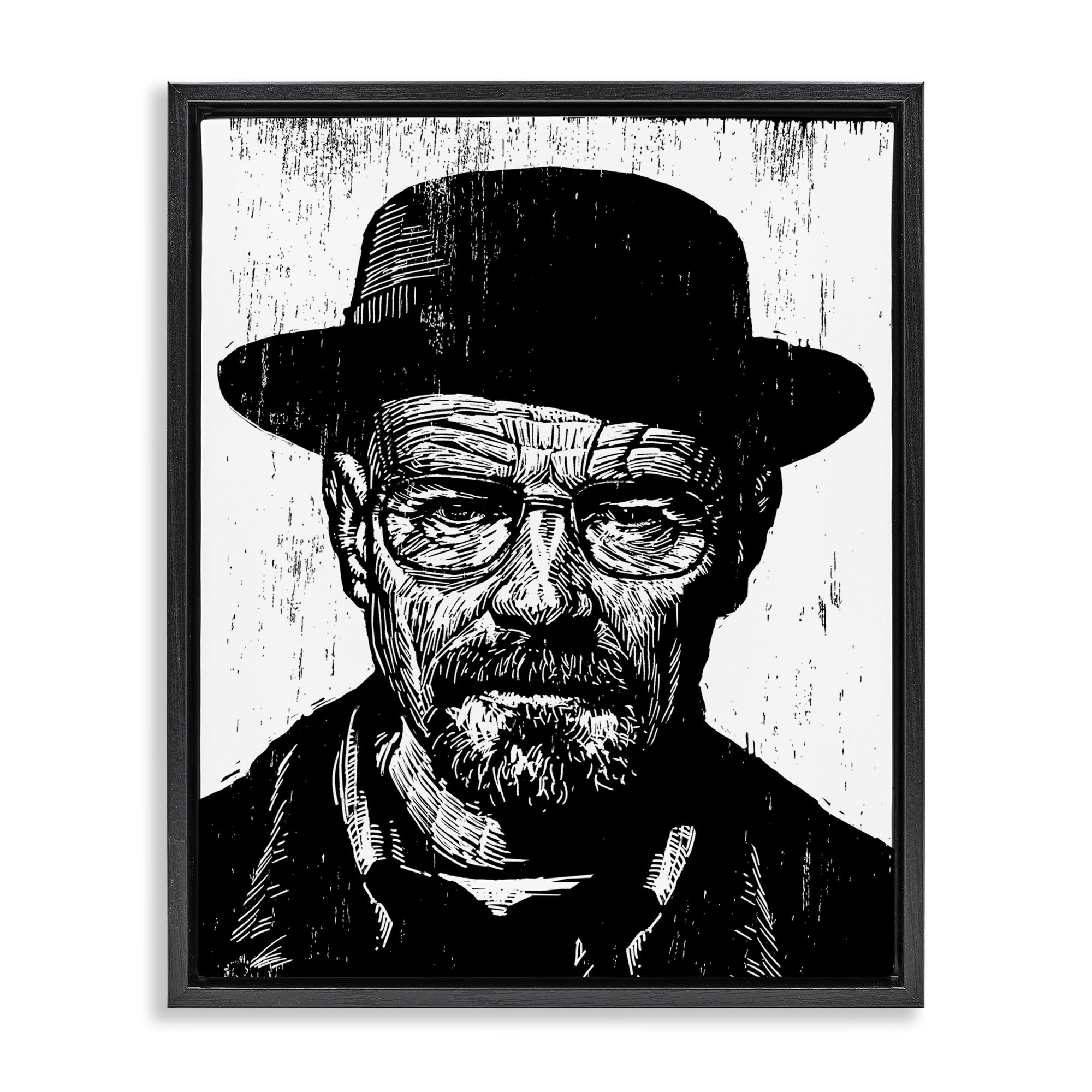 Stupell Industries Heisenberg Famous TV Portrait Abstract Painting Black Floater Framed Canvas Art Print Wall Art, 17 x 21