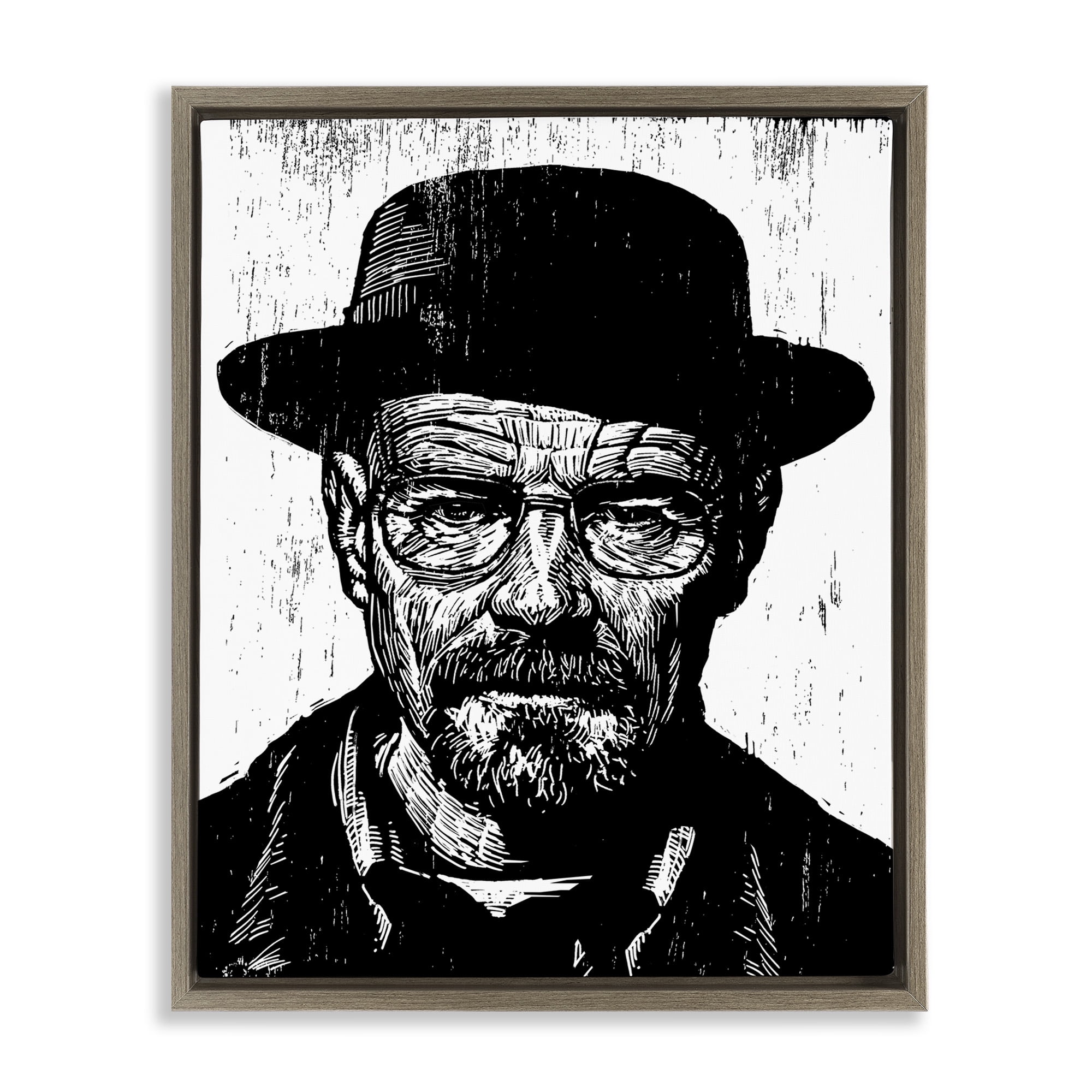 Stupell Industries Heisenberg Famous TV Portrait Abstract Painting Brown Floater Framed Canvas Art Print Wall Art, 17 x 21