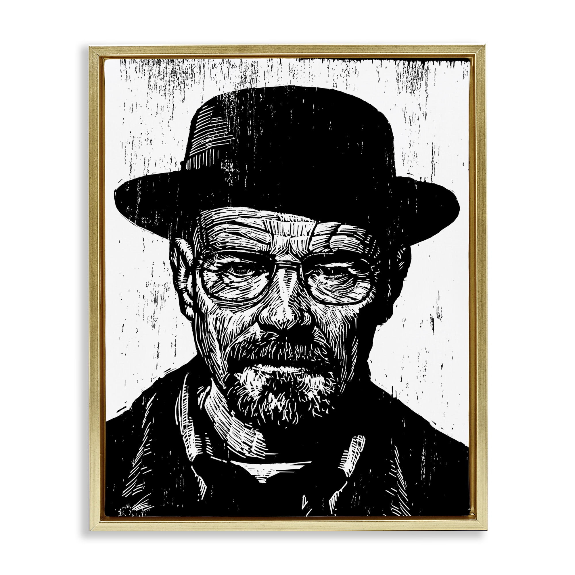 Stupell Industries Heisenberg Famous TV Portrait Abstract Painting Gold Floater Framed Canvas Art Print Wall Art, 17 x 21
