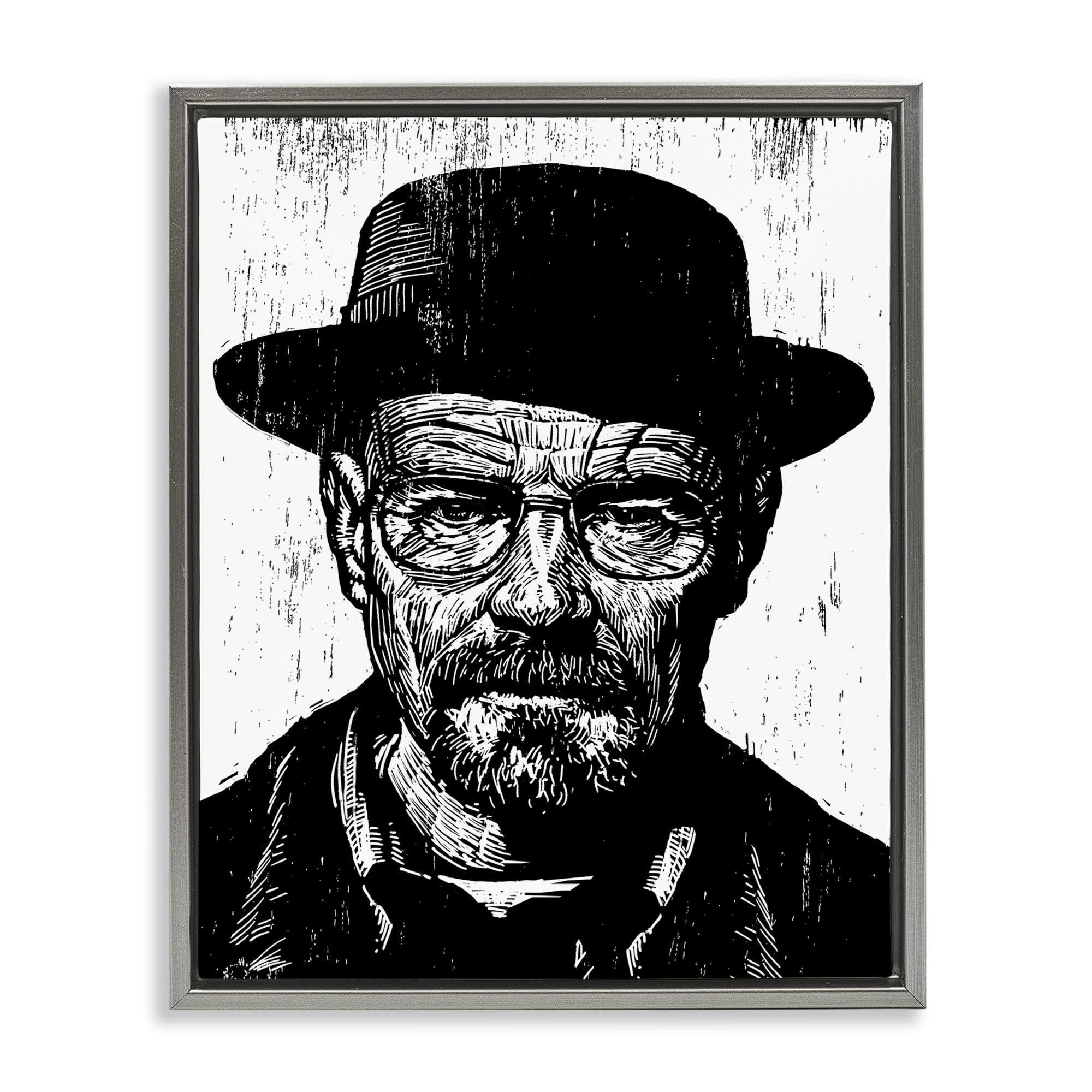 Stupell Industries Heisenberg Famous TV Portrait Abstract Painting Gray Floater Framed Canvas Art Print Wall Art, 25 x 31