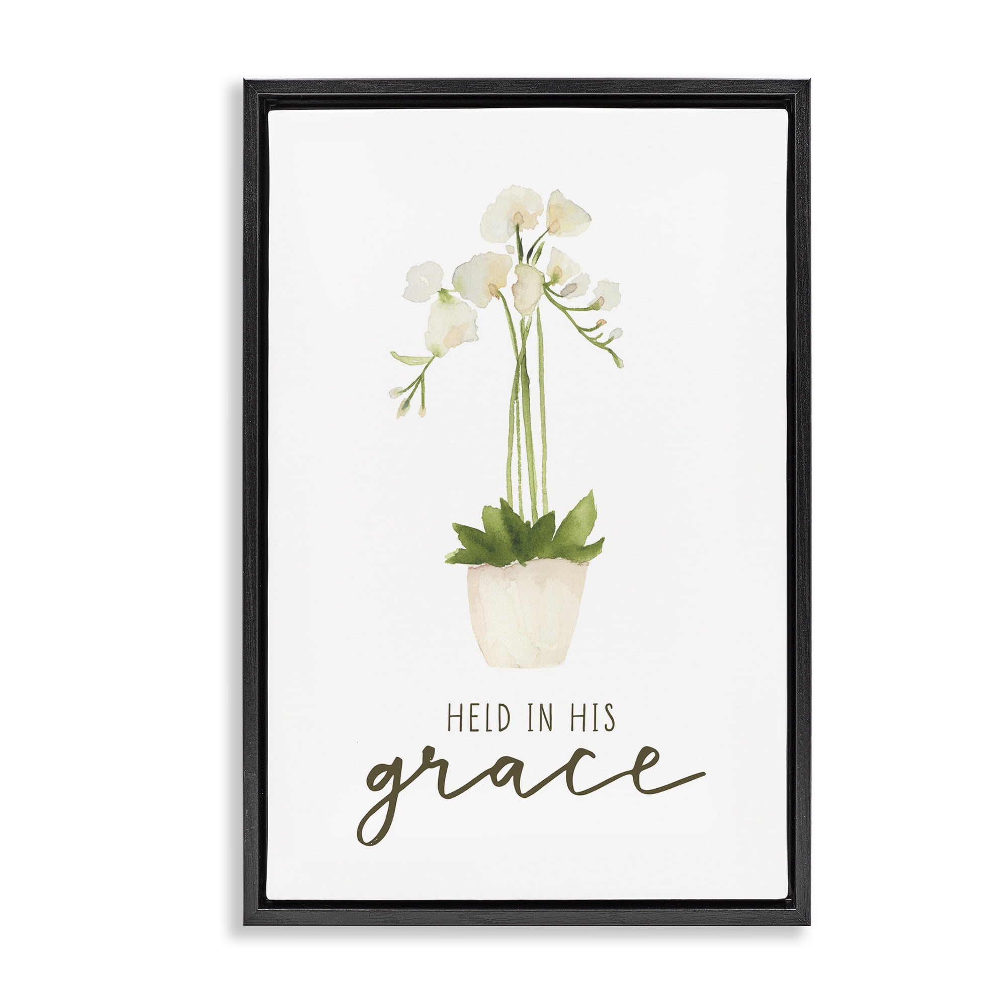 Stupell Industries Held In His Grace Botanical & Floral Painting Black Floater Framed Art Print Wall Art, 17 x 25